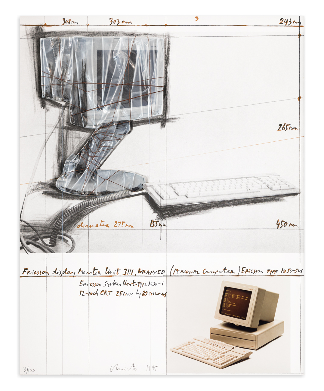 CHRISTO (1935-2020) - Ericsson Display Monitor Unit 3111, Wrapped, Project for Personal Computer, 1985