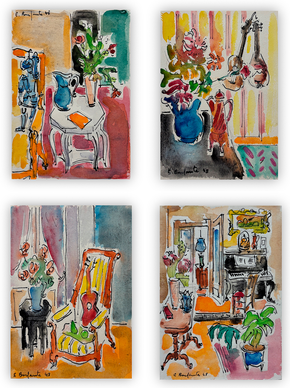 EGIDIO BONFANTE (1922-2004) - Lotto unico composto da 4 tecniche miste