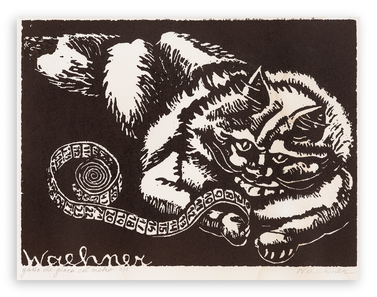 TRUDE SCHMIDL-WAEHNER (1900-1979) - Gatto che gioca con il metro