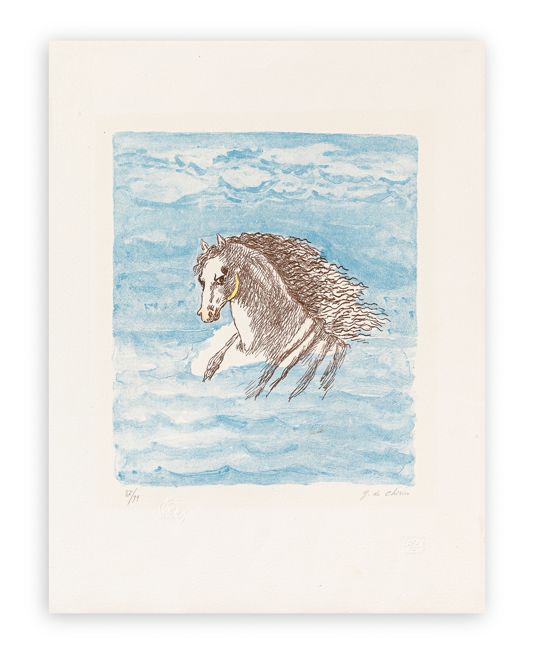 GIORGIO DE CHIRICO (1888-1978) - Testa di cavallo tra le nubi, 1971
