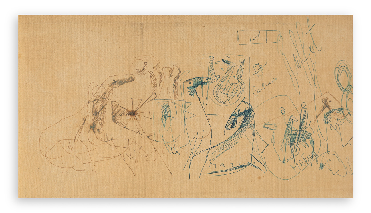 MARINO MARINI (1901-1980) - Composizione - Cavalli e figure

