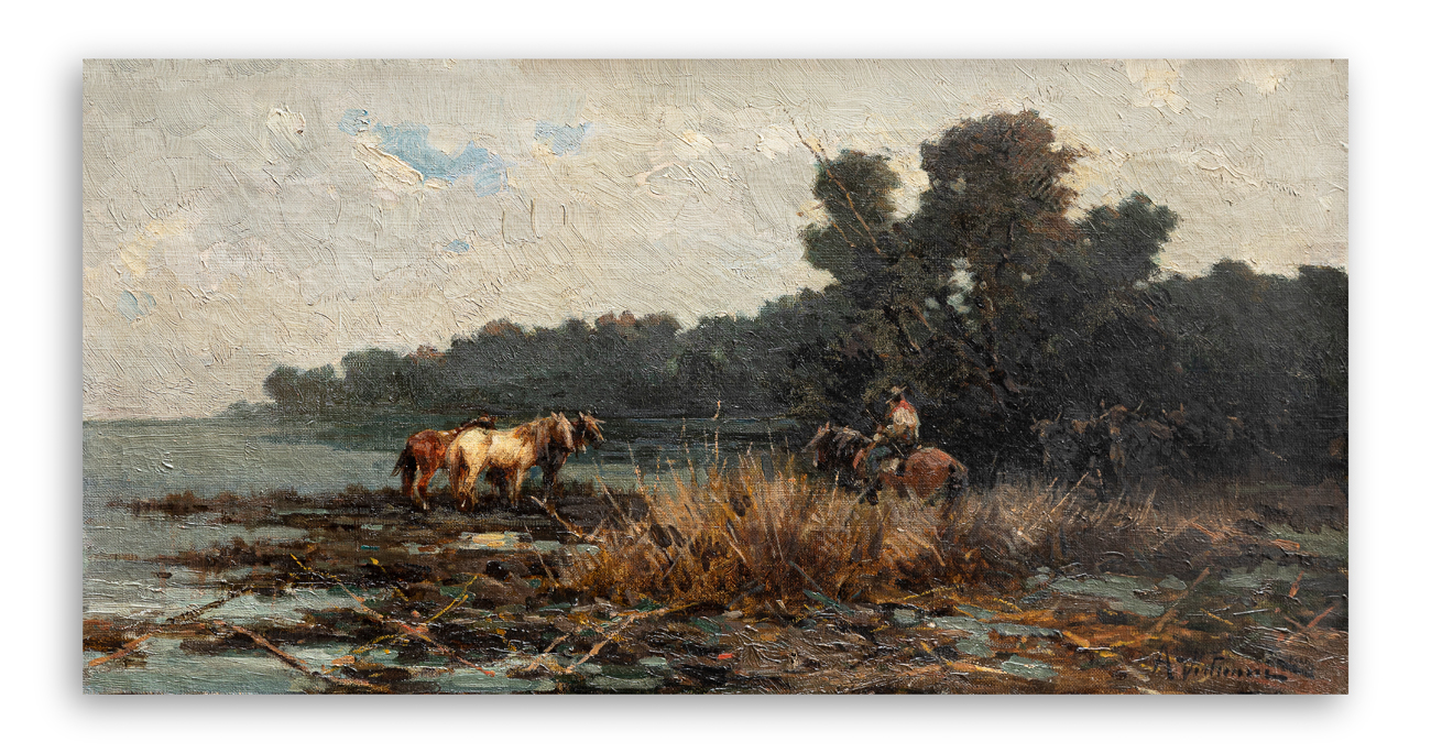 ACHILLE VERTUNNI (1826-1897) - Senza Titolo (Buttero con cavalli)