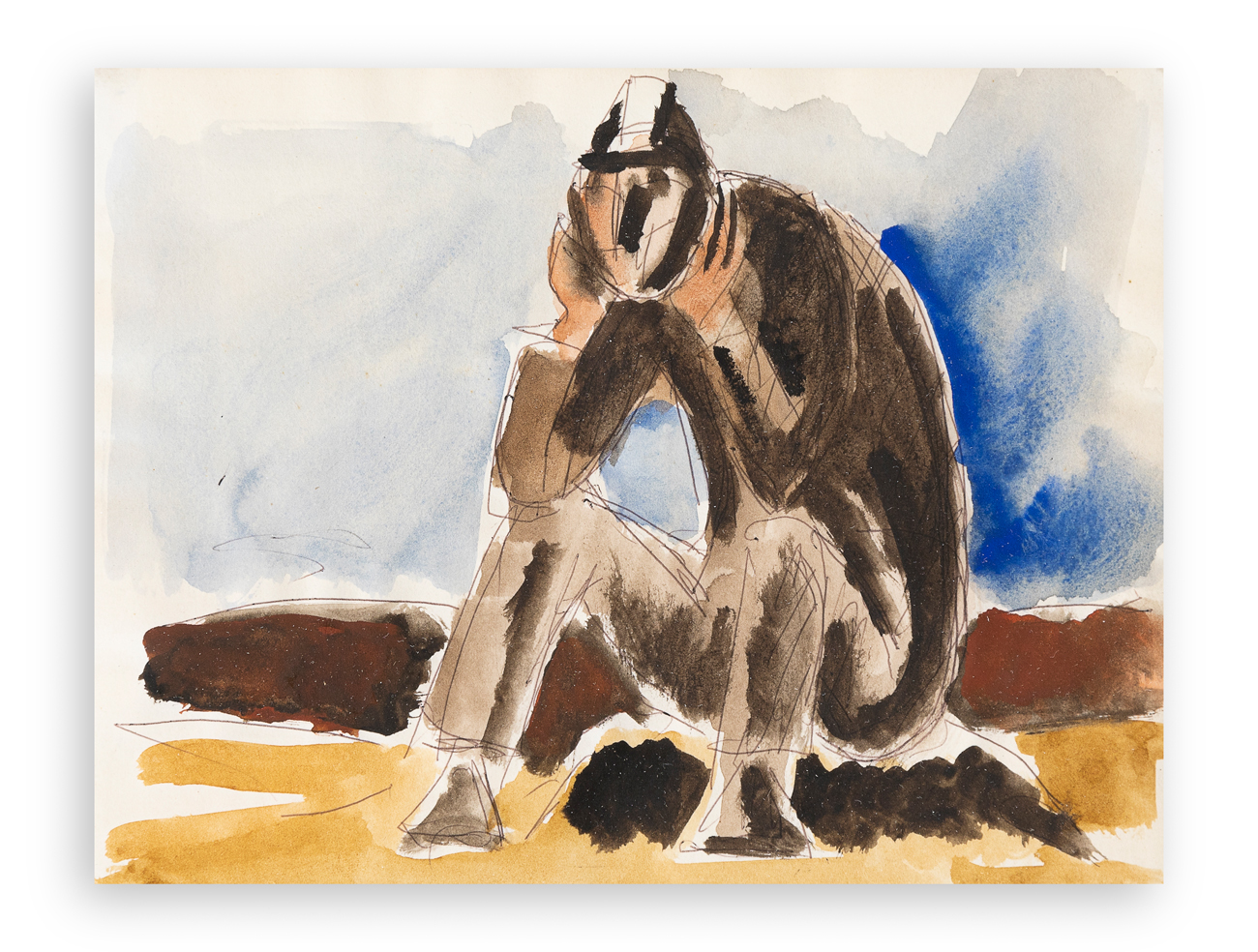 JOSEF HERMAN (1911-2000) - Miner resting, anni '50