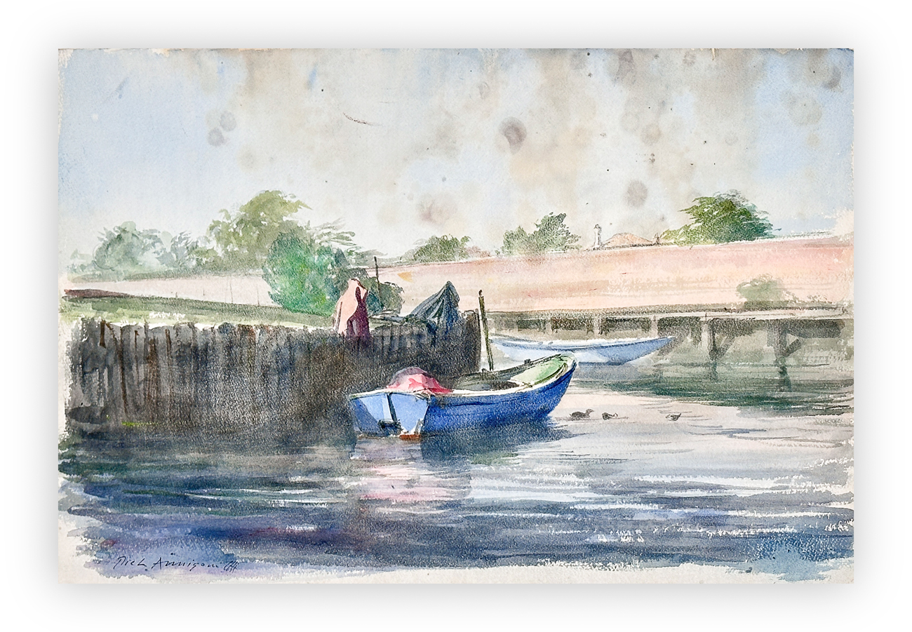 PIETRO ANNIGONI (1910-1988) - Senza Titolo (Barca e marina)