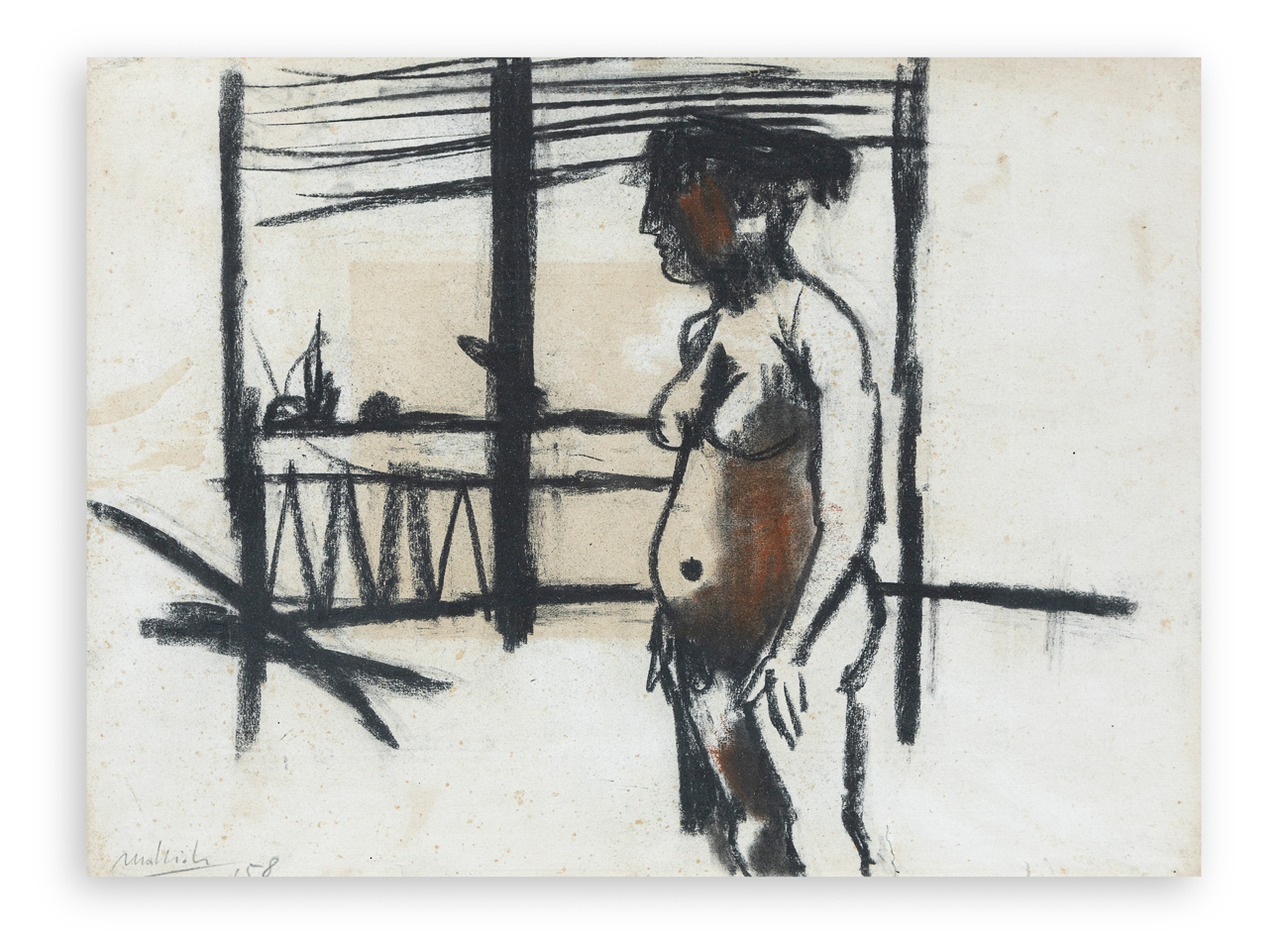 CARLO MATTIOLI (1911-1994) - Senza Titolo (Nudo nella stanza), 1958