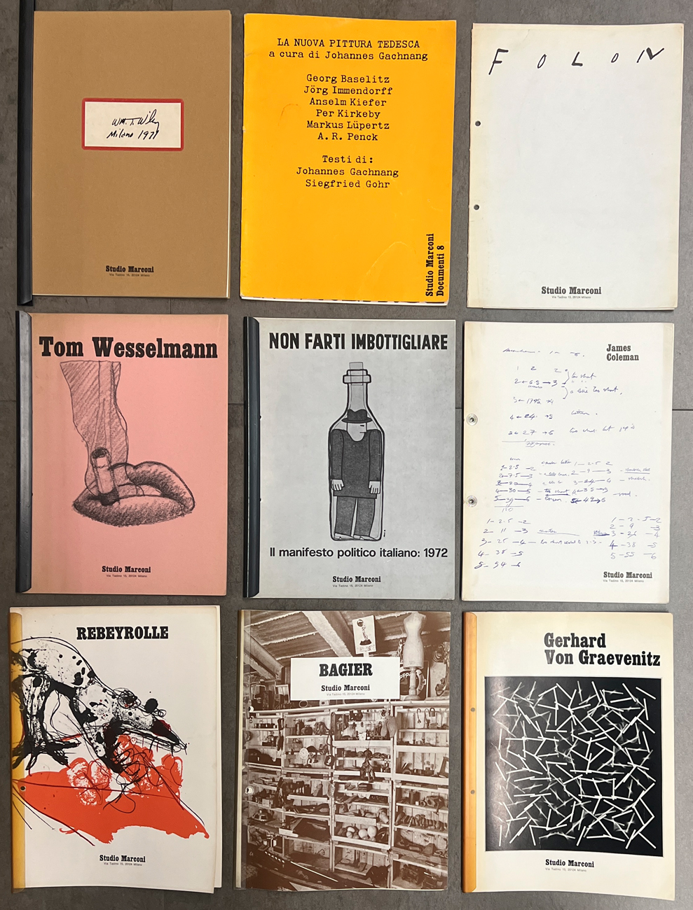 STUDIO MARCONI, MILANO - Lotto unico di 8 cataloghi e una locandina editi dalla Galleria