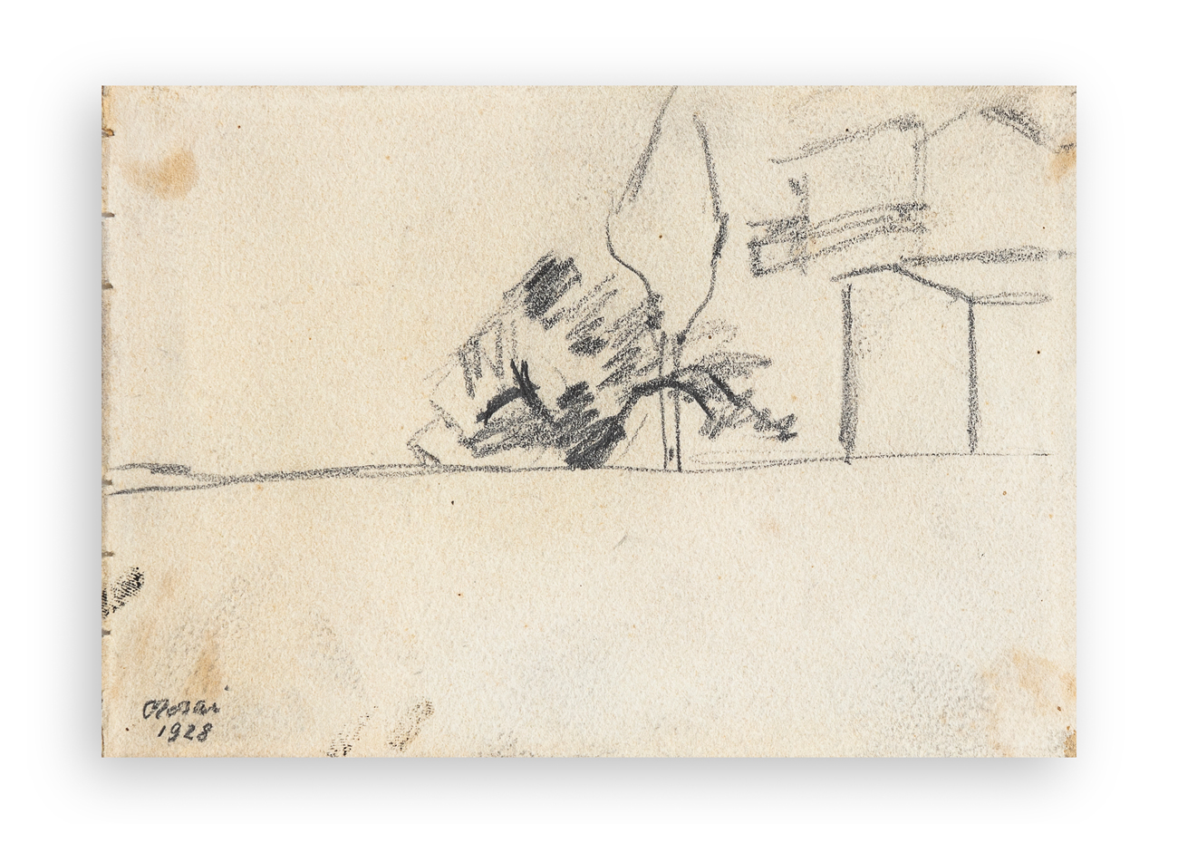 OTTONE ROSAI (1895-1957) - Muro, cipresso e case (studio per Piazza del Carmine), 1928