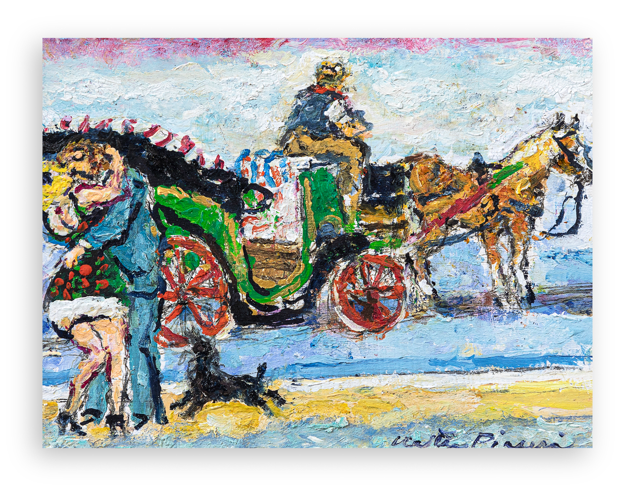 WALTER PIACESI (1929-2022) - Fiacre in attesa e innamorati, 2019