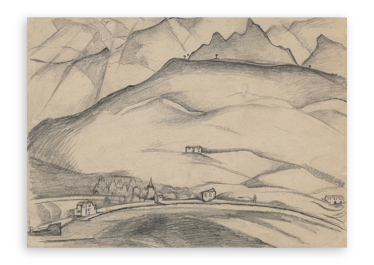 CARLO ERBA (1884-1917) - Paesaggio montano e paese