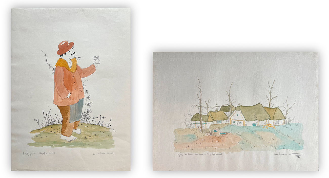 AUTORE INDECIFRATO - Lotto unico di 2 litografie acquerellate: