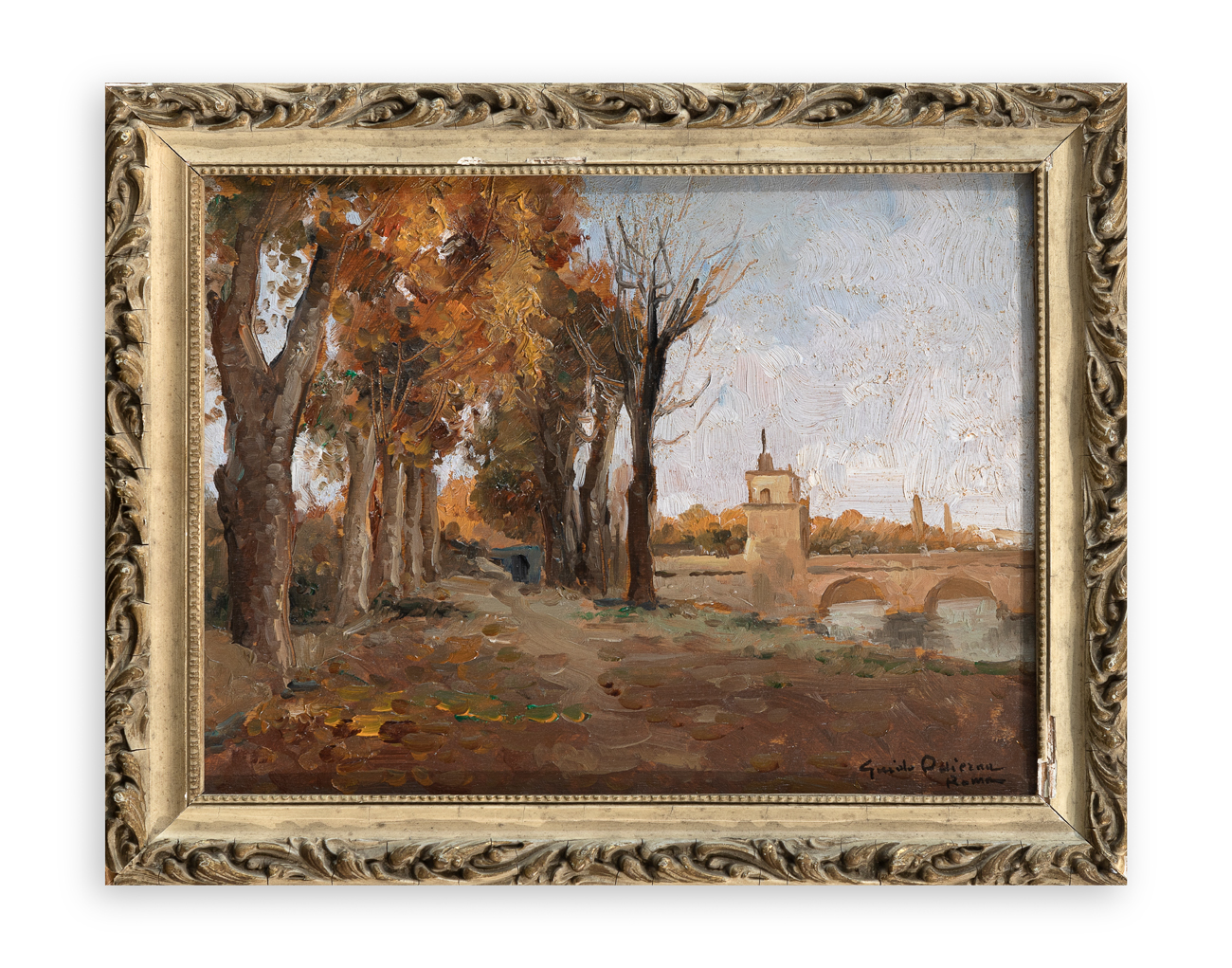 GUIDO ODIERNA (1913-1991) - Lungo Tevere con viale alberato