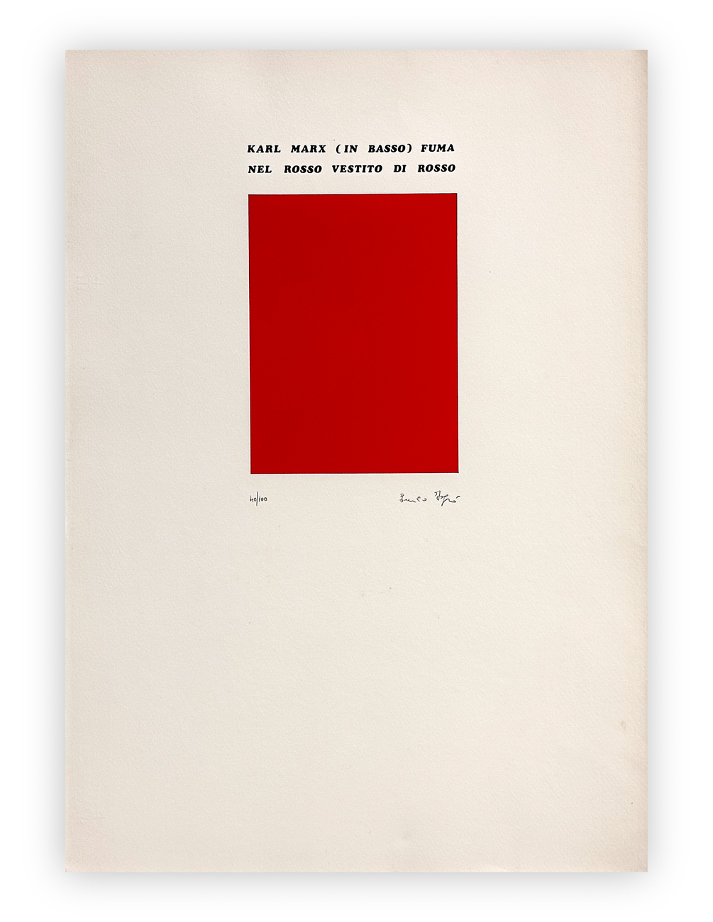 EMILIO ISGRÒ (1937) - Karl Marx (in basso) fuma nel rosso vestito di rosso, 1974