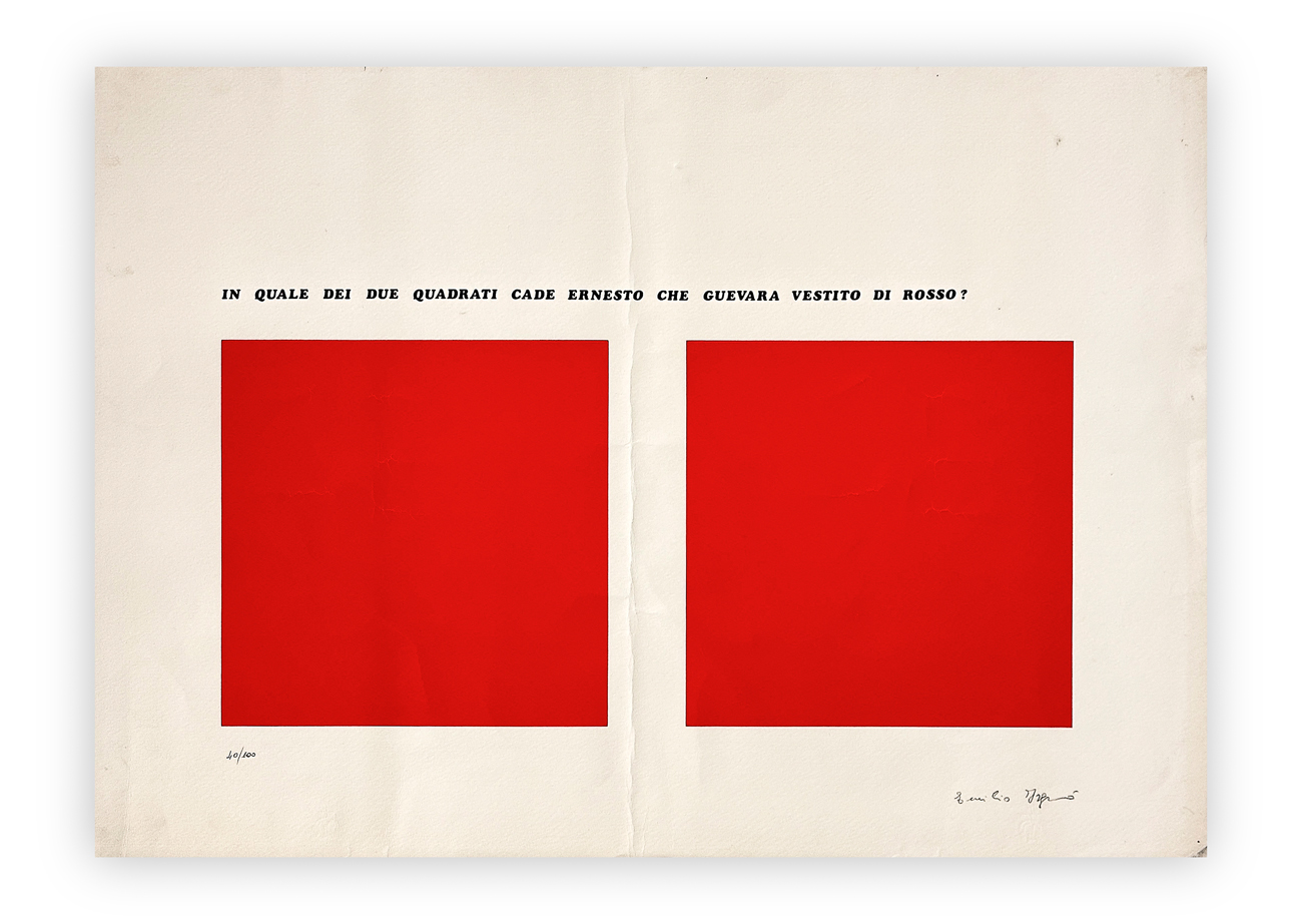 EMILIO ISGRÒ (1937) - In quale dei due quadrati cade Ernesto Che Guevara vestito di rosso?, 1974