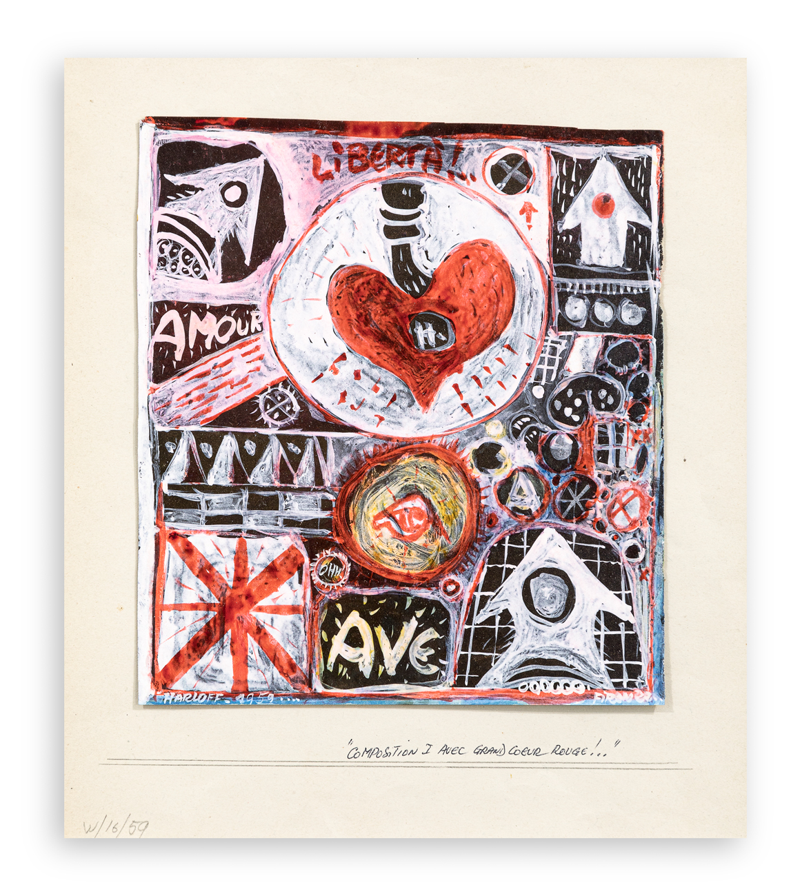 GUY HARLOFF (1933-1991) - Composition I avec coeu rouge, 1959