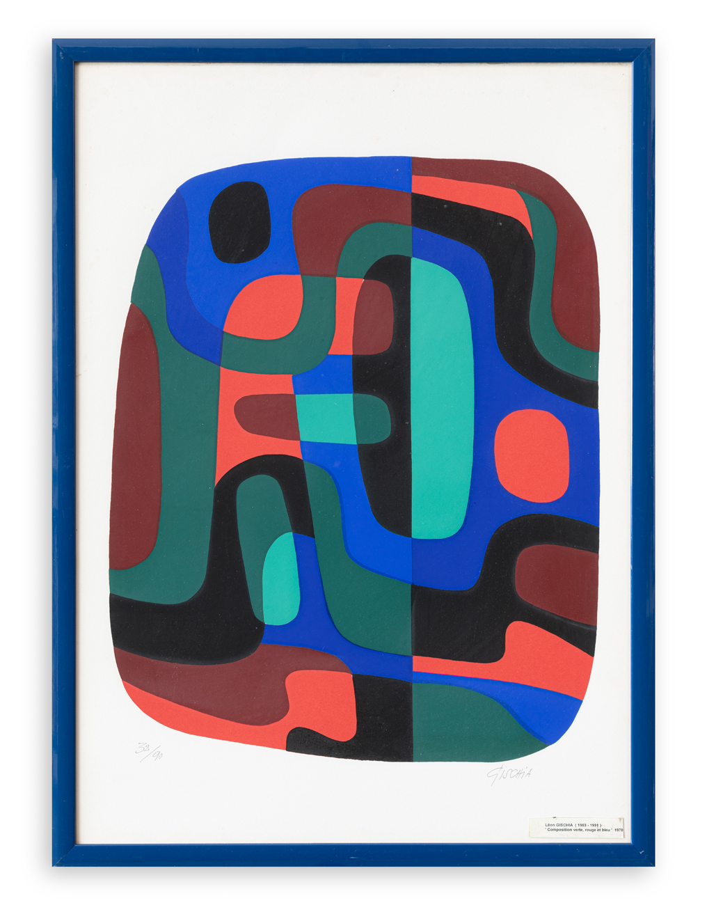LÉON GISCHIA (1903-1991) - Composition verte, rouge et bleu, 1970
