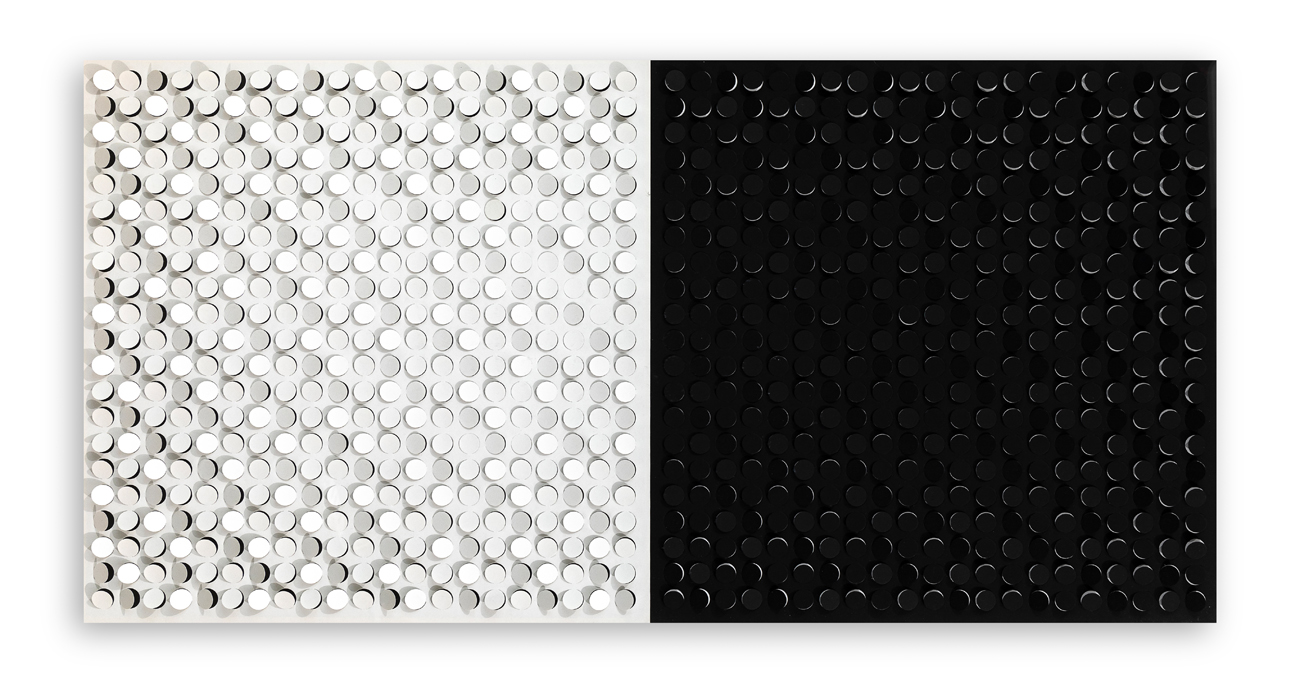 CLAUDIO ROTTA-LORIA (1949) - Superfici a interferenza luminosa C 2B/Nx21 abcd su nero e bianco, 1971