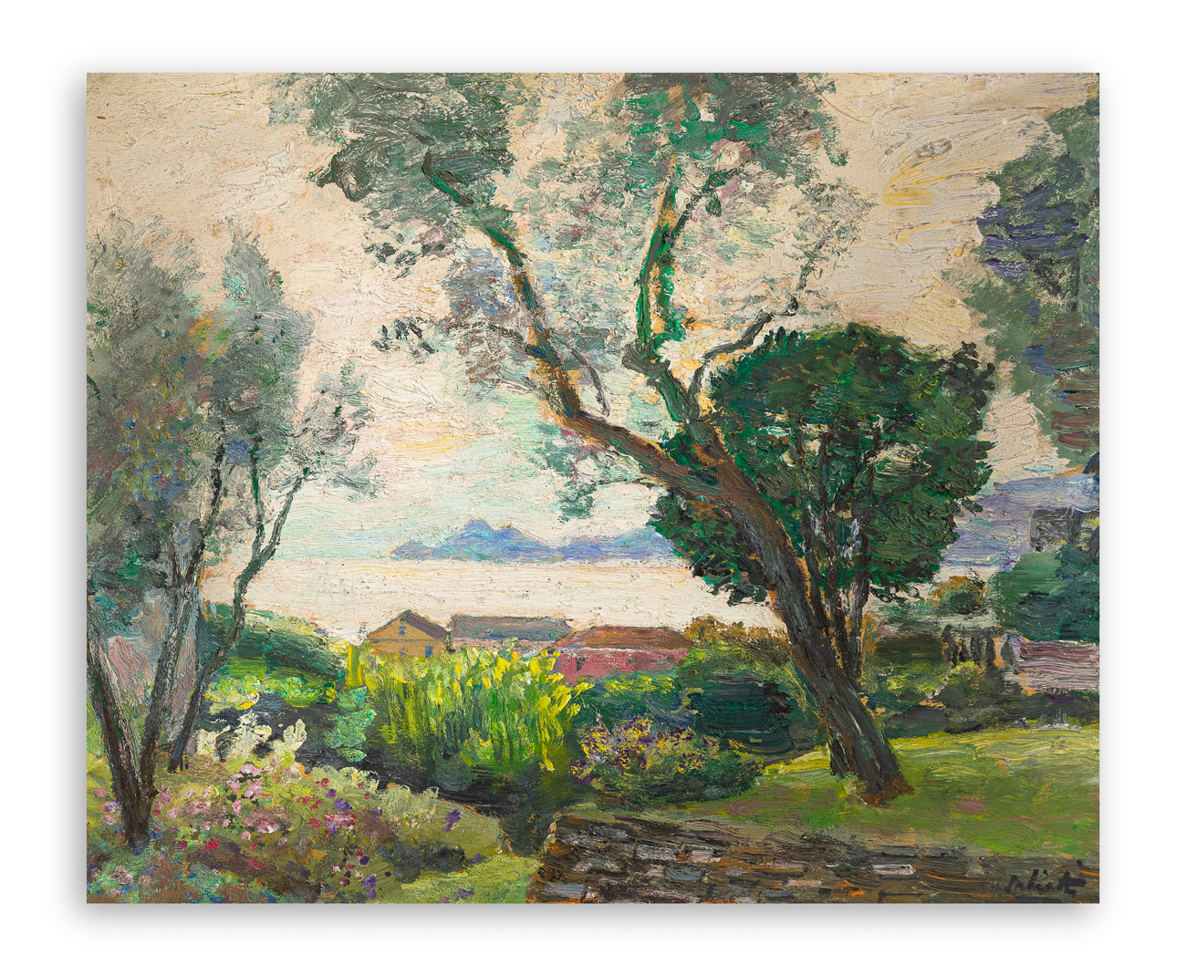 ALBERTO SALIETTI (1892-1961) - Paesaggio in riviera al tramonto, 1958