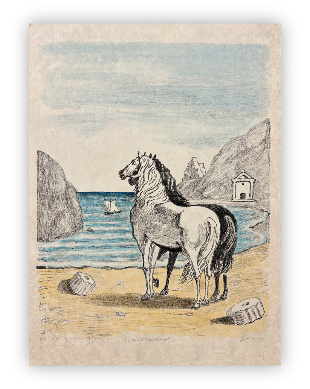 GIORGIO DE CHIRICO (1888-1978) - Cavalli in riva al Tirreno (I cavalli mediterranei), 1970