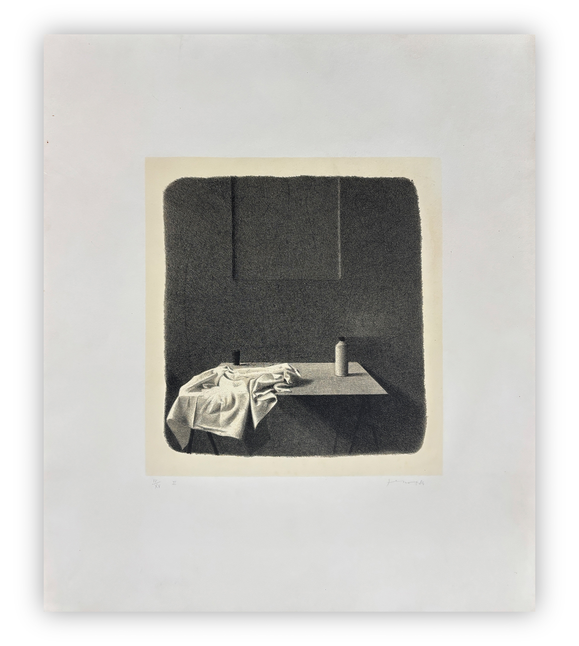 GIANFRANCO FERRONI (1927-2001) - Tavolino con straccio e flacone, 1984