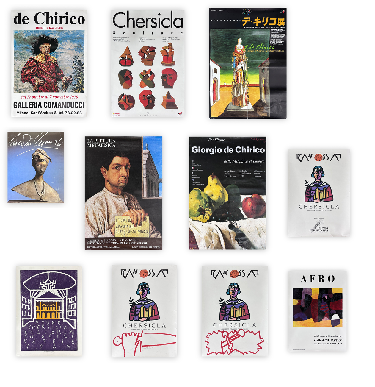 AUTORI VARI (CHERSICLA, DE CHIRICO, AFRO) Lotto unico composto da 13 manifesti...
