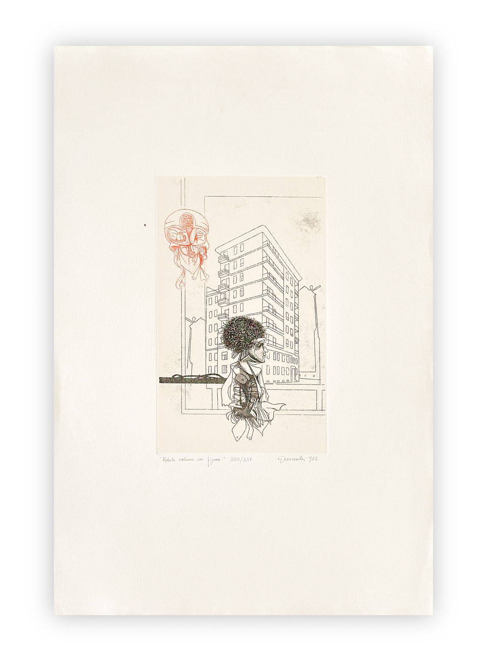 GIUSEPPE GUERRESCHI (1929-1985) - Veduta urbana con figura, 1982