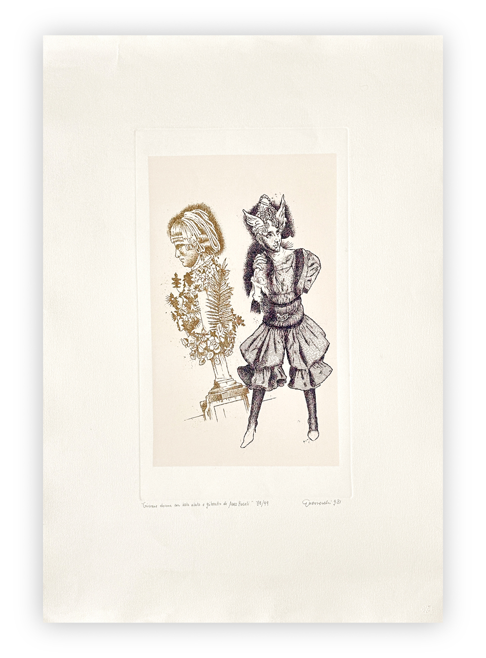 GIUSEPPE GUERRESCHI (1929-1985) - Giovane donna con testa alata e ritratto di Mrs Füssli, 1981