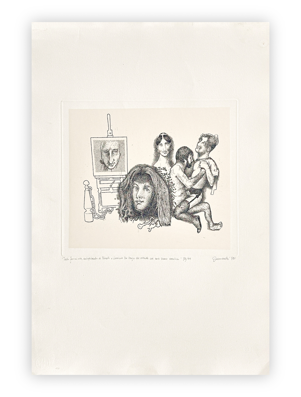GIUSEPPE GUERRESCHI (1929-1985) - Testa femminile, autoritratto di Füssil, 1981
