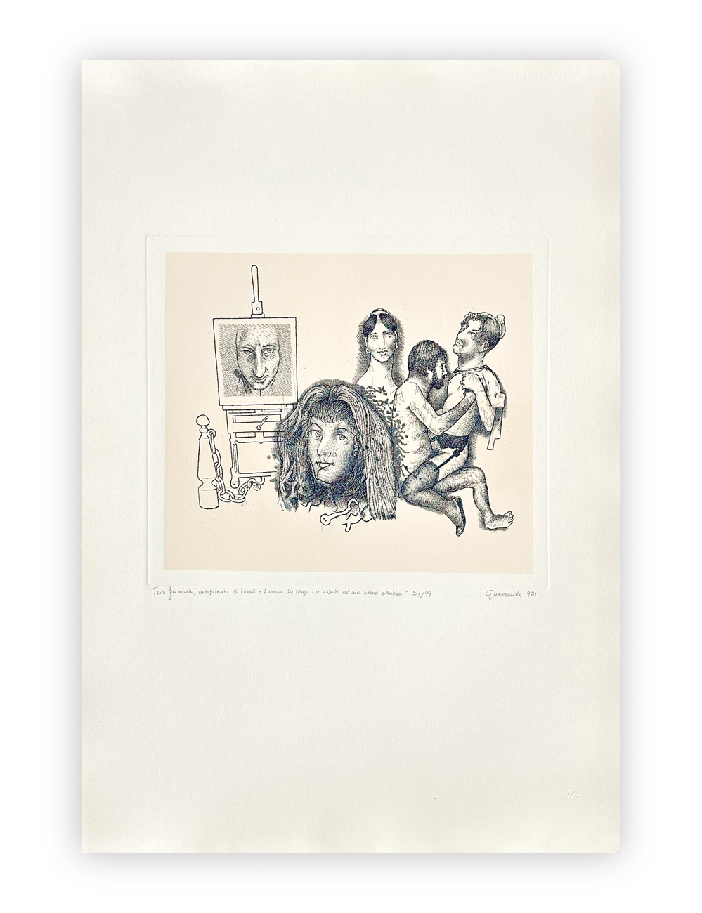 GIUSEPPE GUERRESCHI (1929-1985) - Testa femminile, autoritratto di Füssil, 1981
