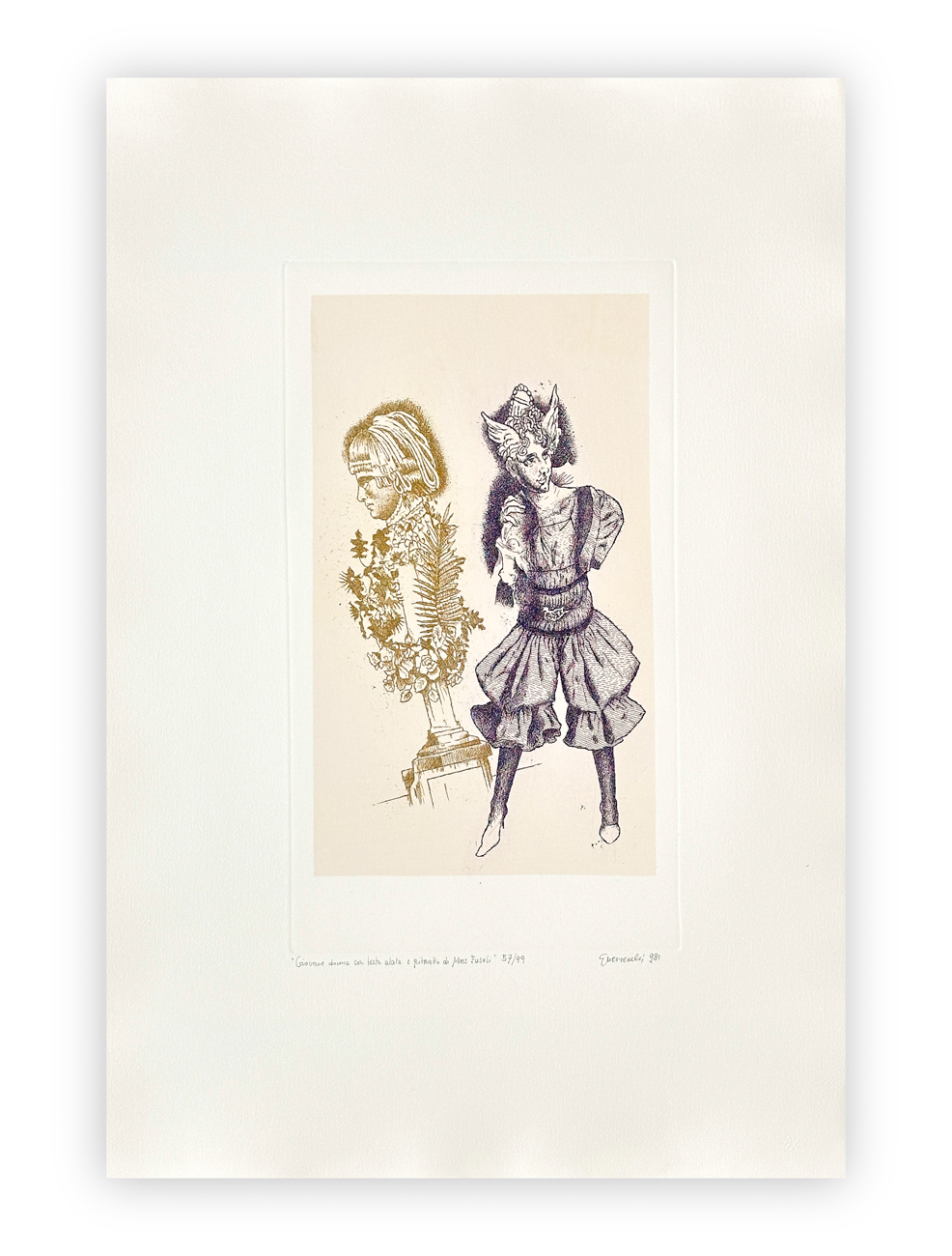 GIUSEPPE GUERRESCHI (1929-1985) - Giovane donna con testa alata e ritratto di Mrs Füssli, 1981