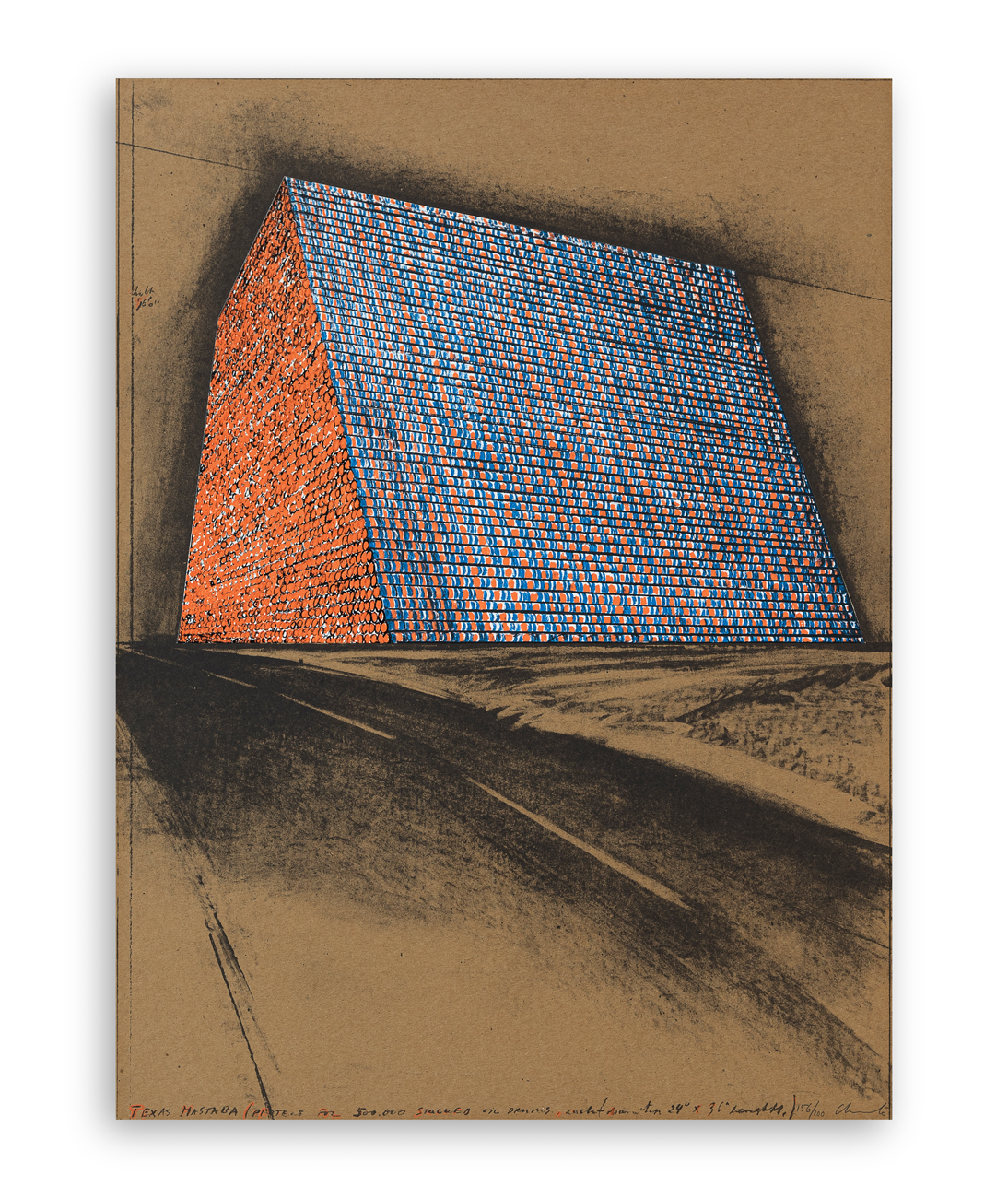 CHRISTO (1935-2020) - Texas Mastaba, Project for 500,000 Stacked Oil Drums, 1976