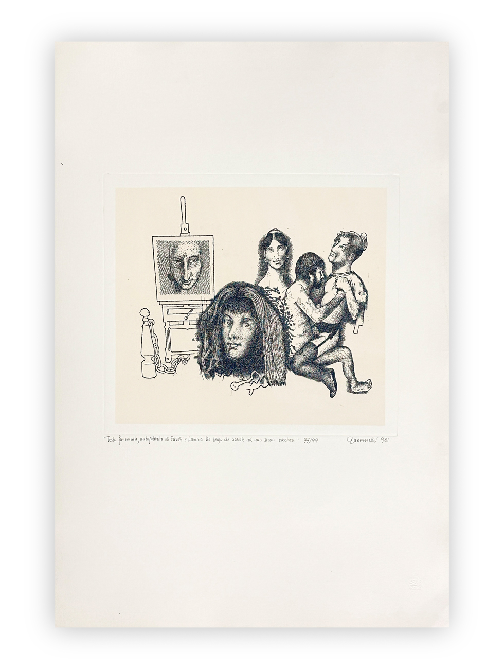 GIUSEPPE GUERRESCHI (1929-1985) - Testa femminile, autoritratto di Füssil, 1981