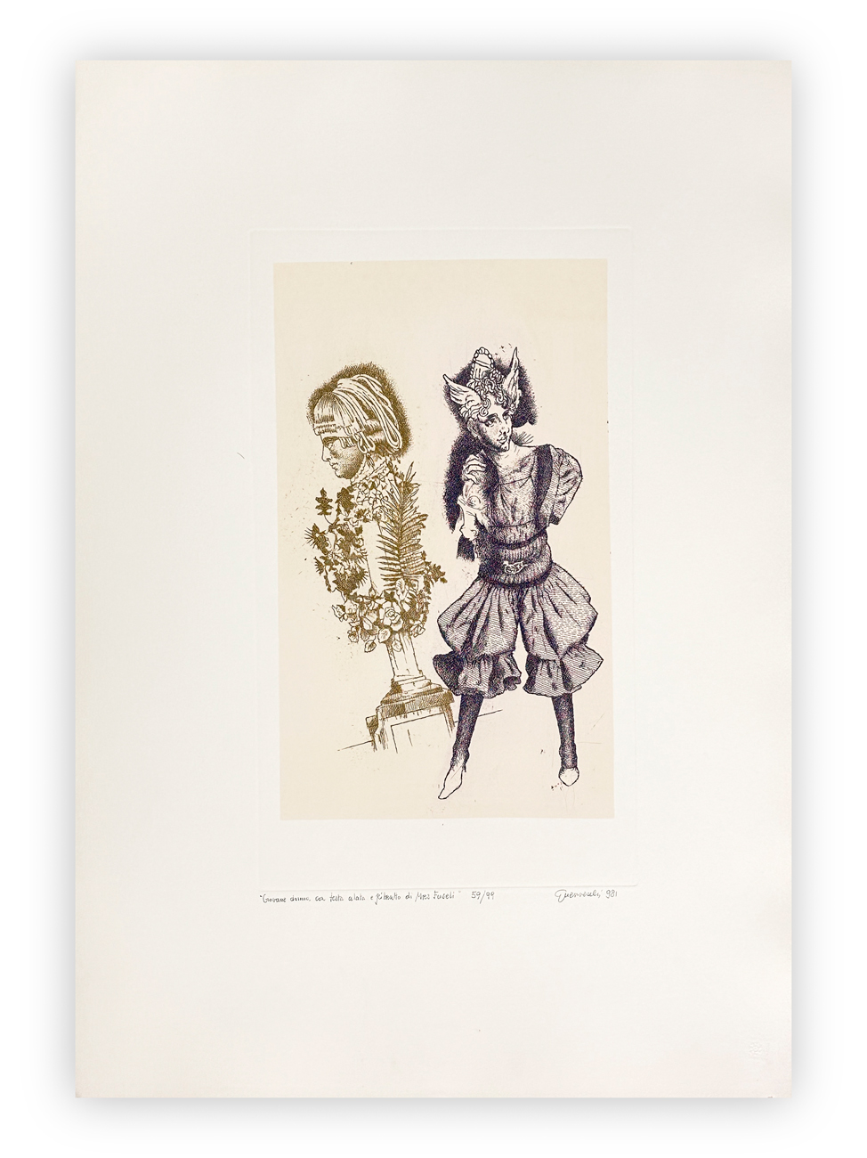 GIUSEPPE GUERRESCHI (1929-1985) - Giovane donna con testa alata e ritratto di Mrs Füssli, 1981