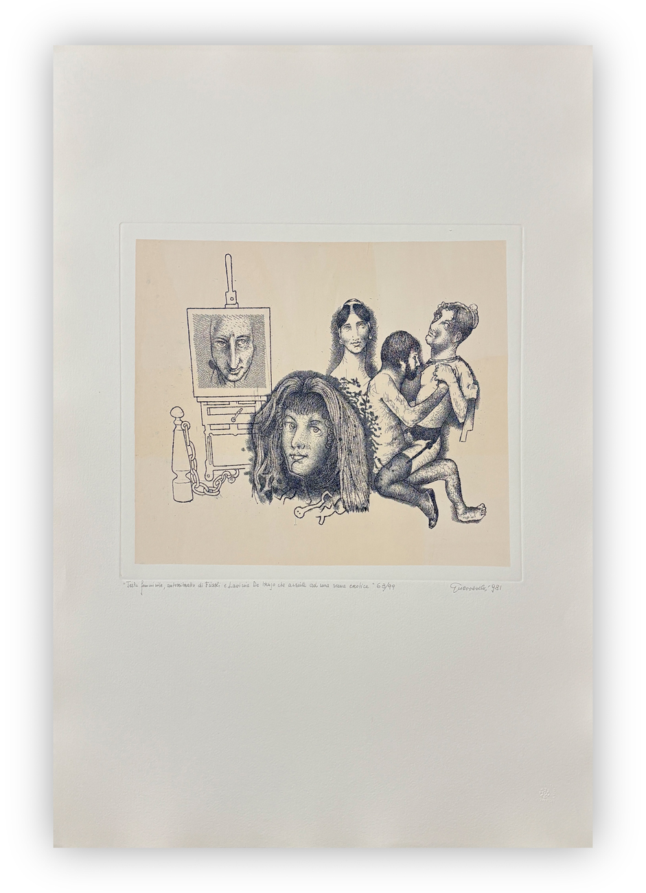 GIUSEPPE GUERRESCHI (1929-1985) - Testa femminile, autoritratto di Füssil, 1981