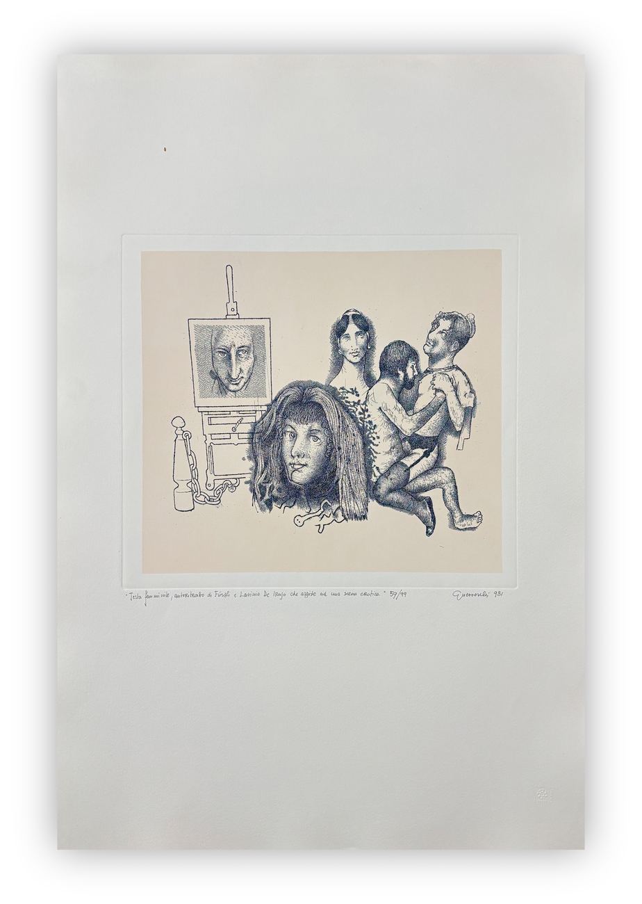 GIUSEPPE GUERRESCHI (1929-1985) -Testa femminile, autoritratto di Füssli, 1981