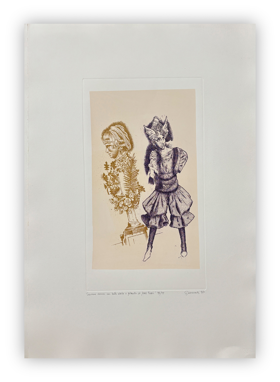 GIUSEPPE GUERRESCHI (1929-1985) - Giovane donna con testa alata e ritratto di Mrs Füssli, 1981