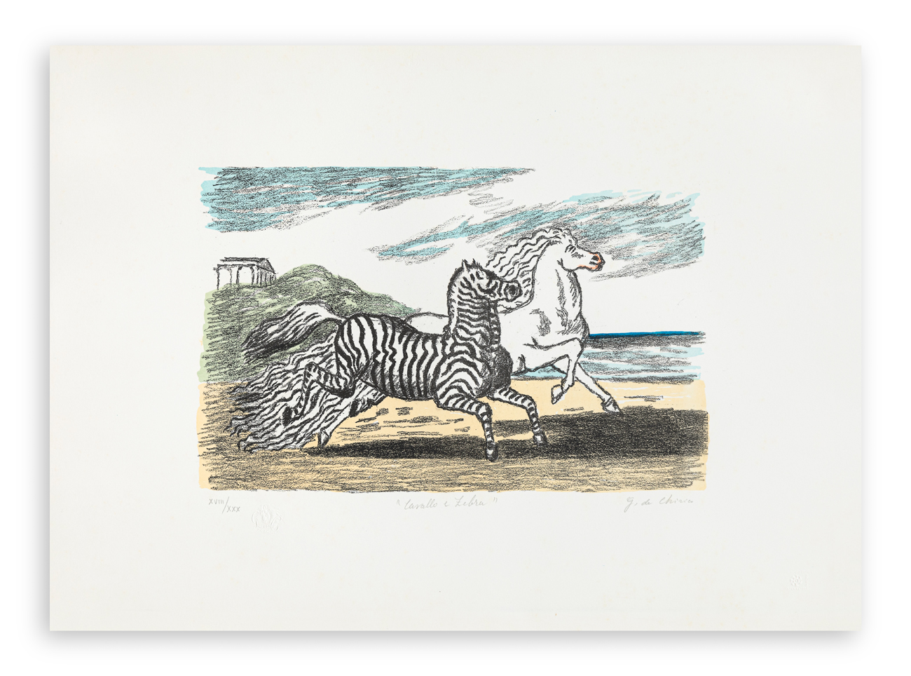 GIORGIO DE CHIRICO (1888-1978) - Cavallo e zebra, 1974
