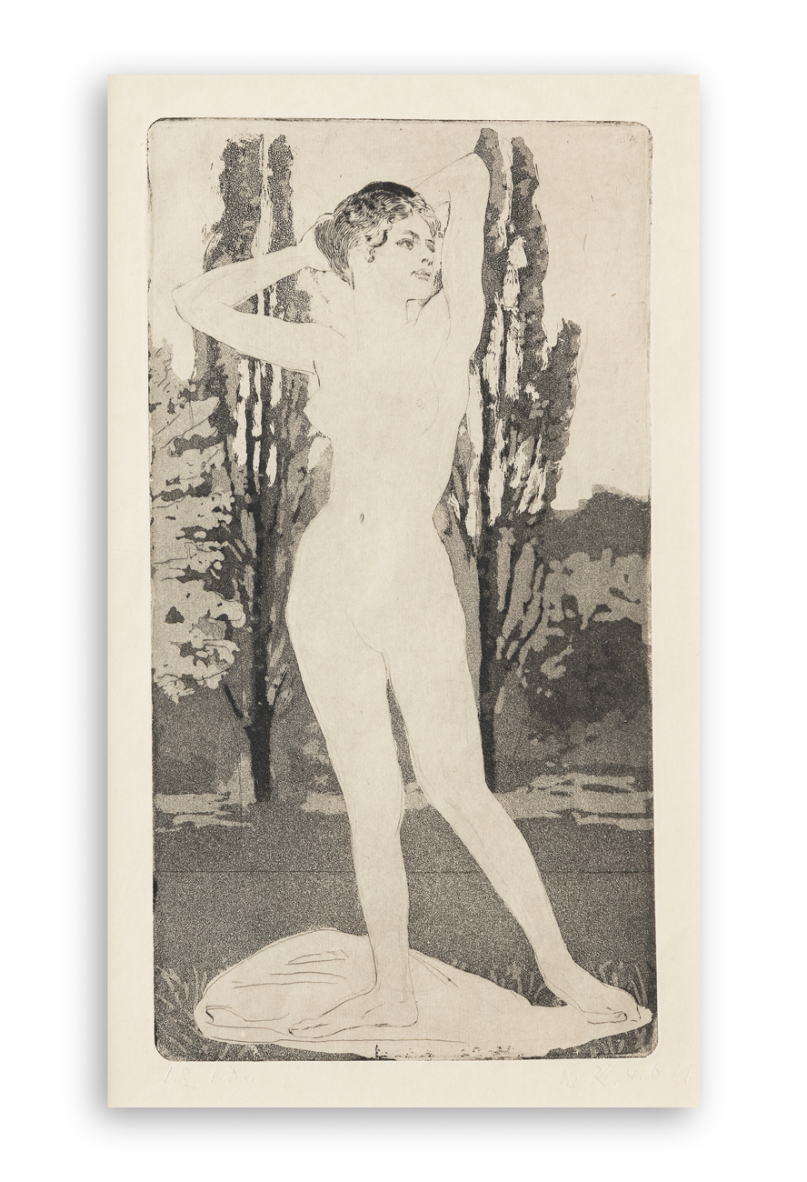 MAX KLINGER (1857-1920) - Vision (Donna nuda in un parco), 1919