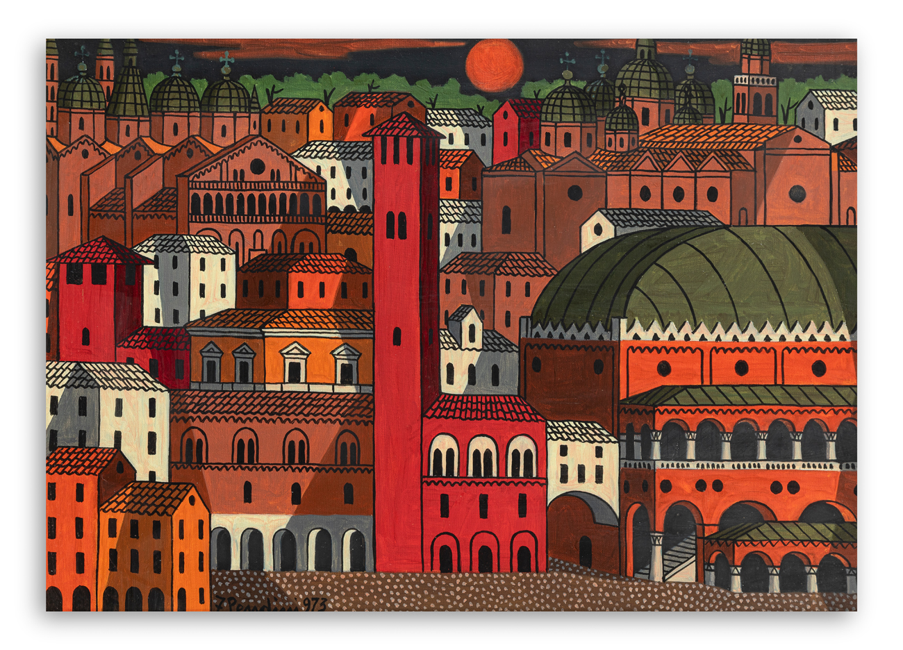 FULVIO PENDINI (1907-1975) - Padova città antica - luna rossa, 1973