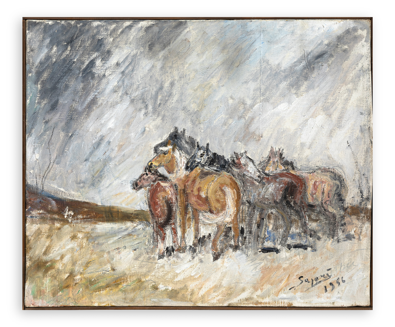 AUTORE INDECIFRATO - Senza Titolo (Cavalli a riposo), 1956