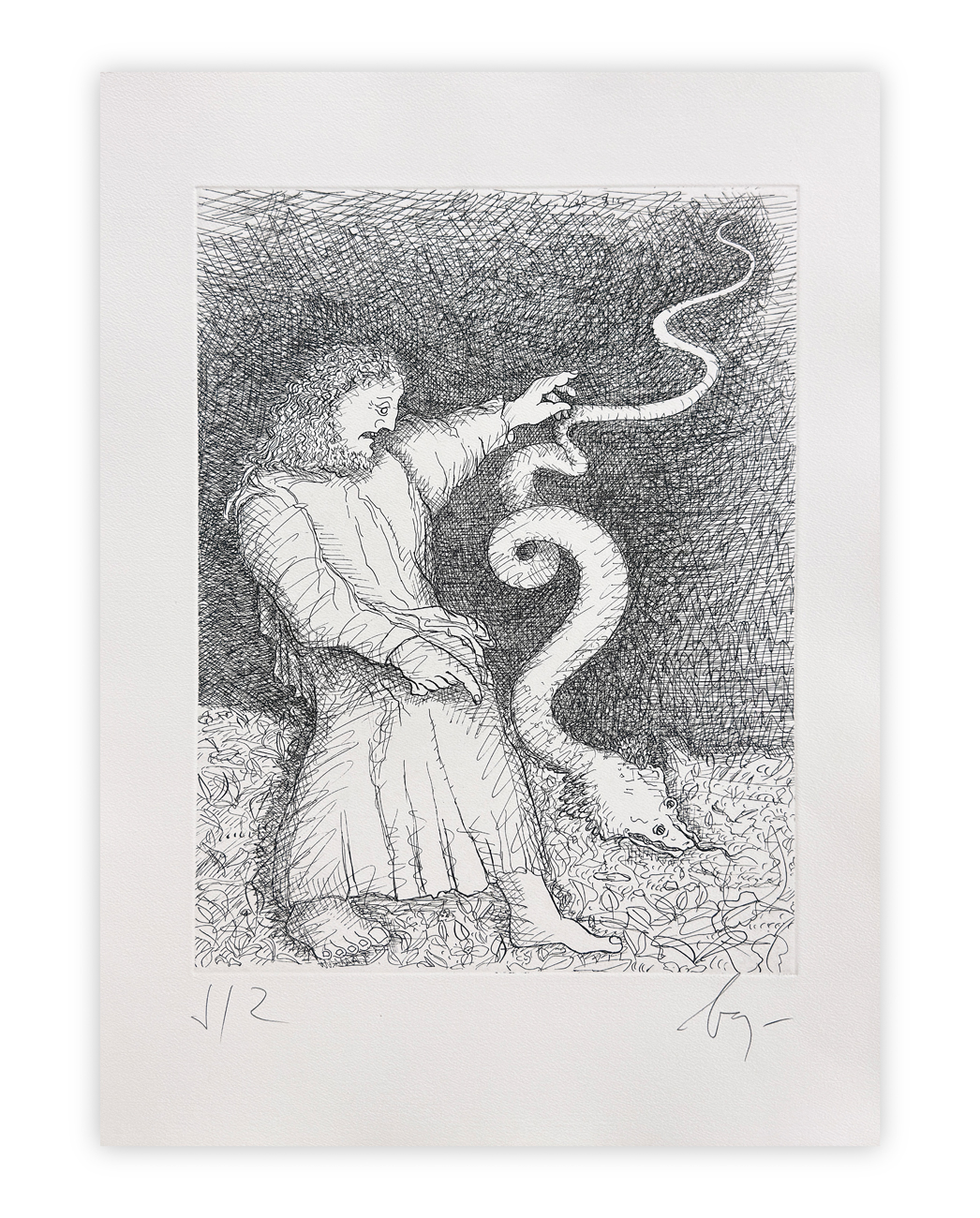 ENRICO BAJ (1927-2003) - Paradiso Perduto: Dio contro il serpente, 1986