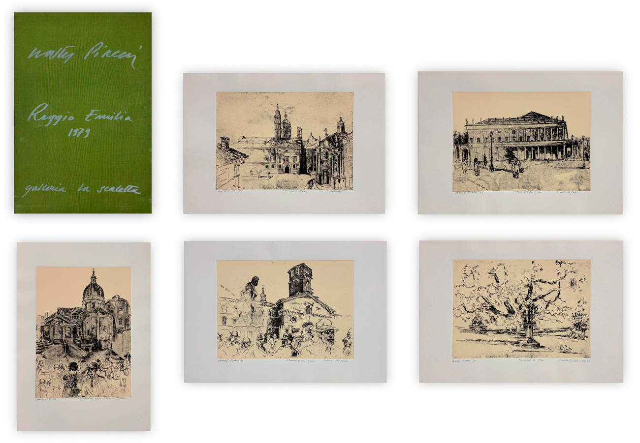 WALTER PIACESI (1929-2022) - 6 temi svolti - estratti di vie, piazze, strade, monumenti, cose e persone - disegnati con pazienza da Walter Piacesi e descritti con diligenza da Antonia - Cristina - Devid - Francesca - Maria Cristina - Riccardo, 1979