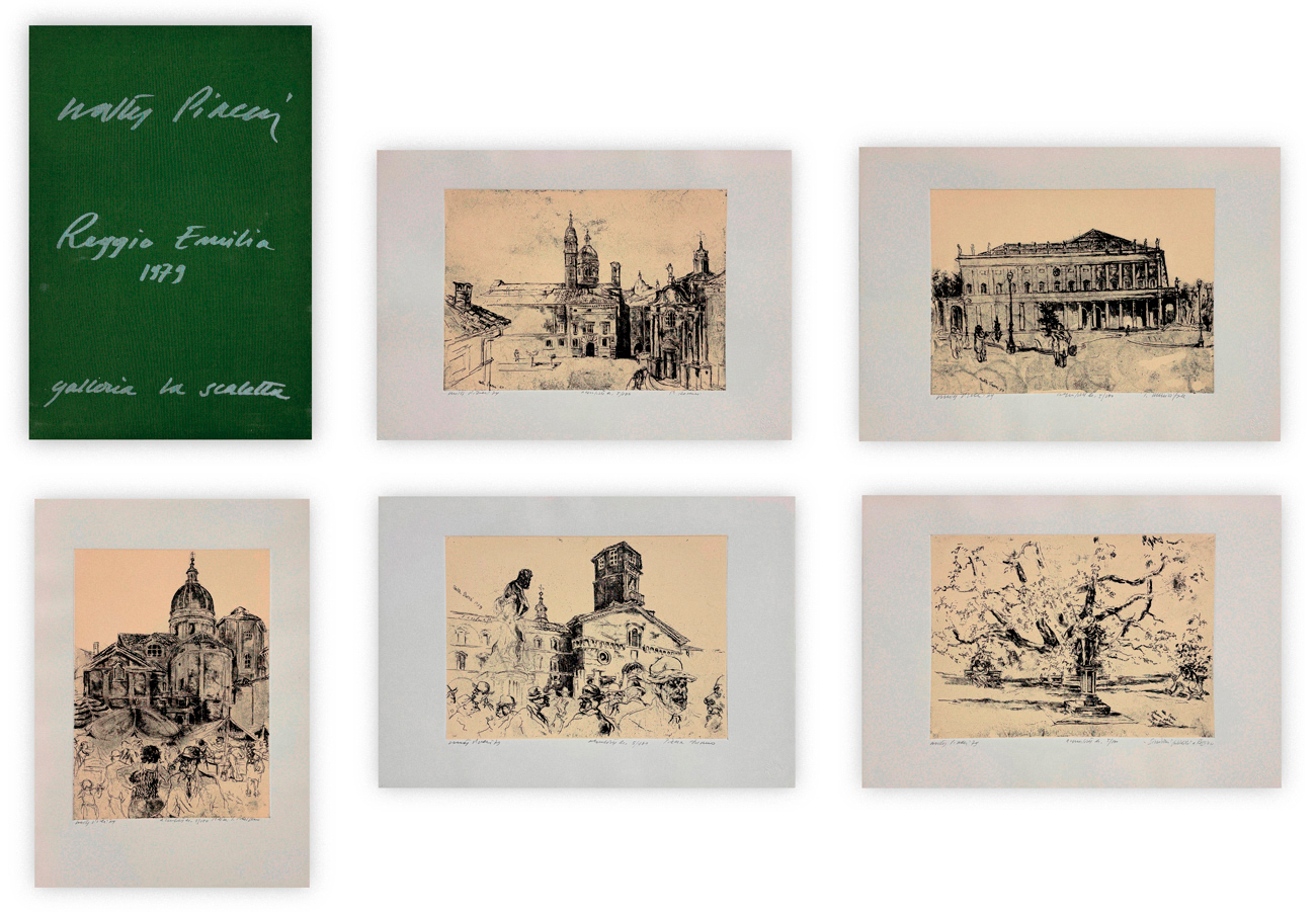 WALTER PIACESI (1929-2022) - 6 temi svolti - estratti di vie, piazze, strade, monumenti, cose e persone - disegnati con pazienza da Walter Piacesi e descritti con diligenza da Antonia - Cristina - Devid - Francesca - Maria Cristina - Riccardo, 1979