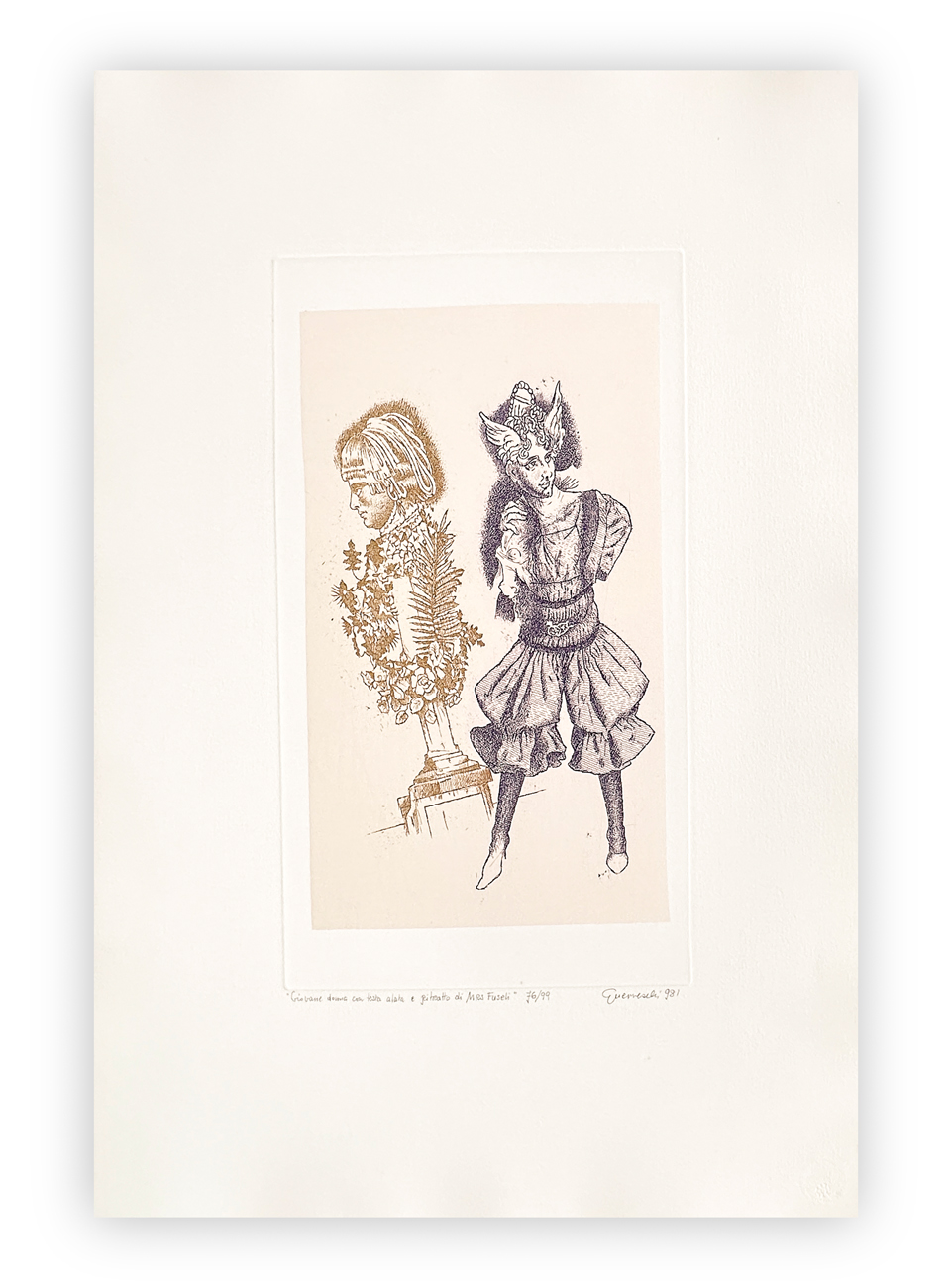 GIUSEPPE GUERRESCHI (1929-1985) - Giovane donna con testa alata e ritratto di Mrs Füssli, 1981