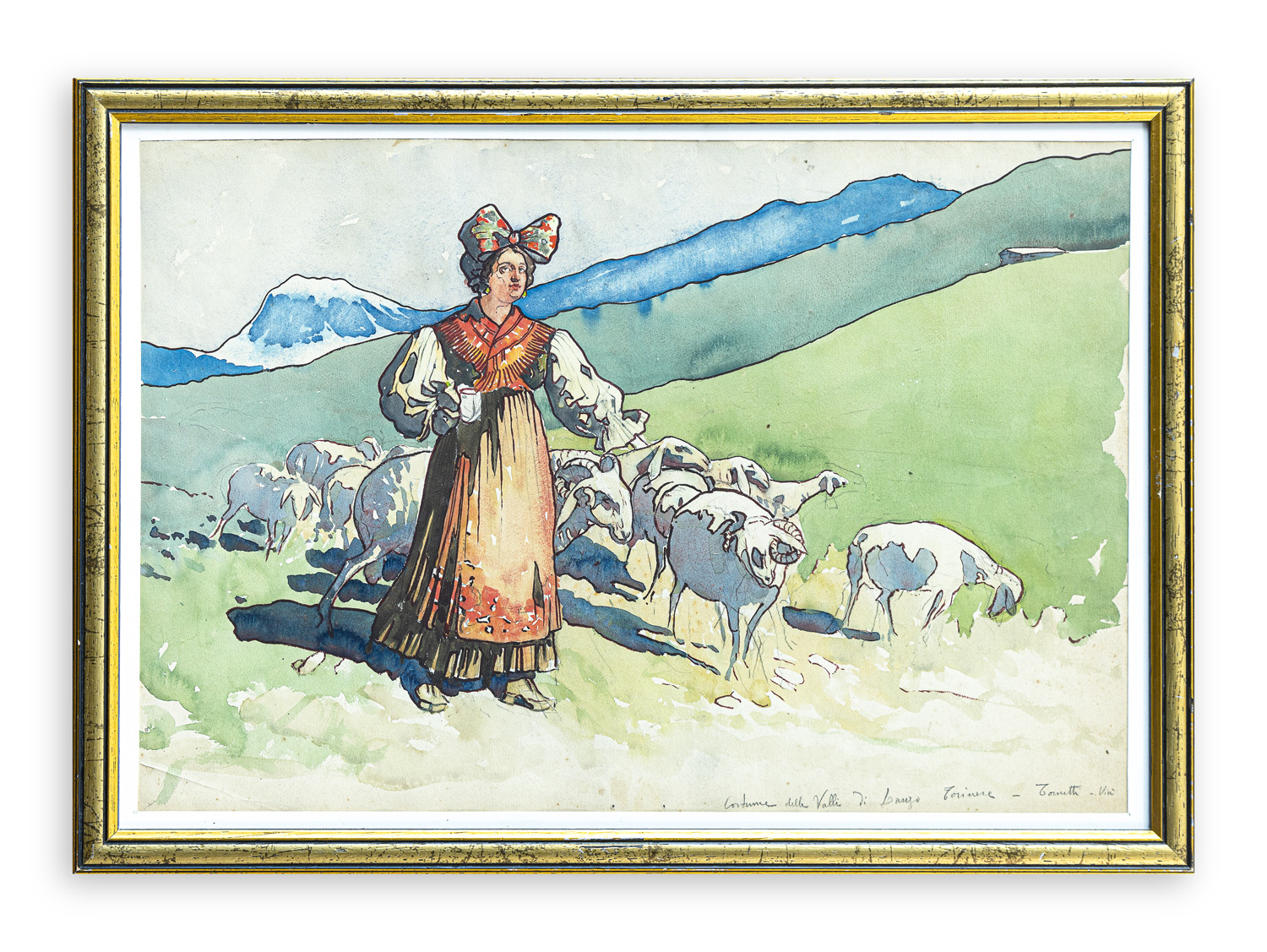 GIOVANNI GUARLOTTI (1869-1954) - Costume della valle di Lanzo Torinese - Tornetti - Viù