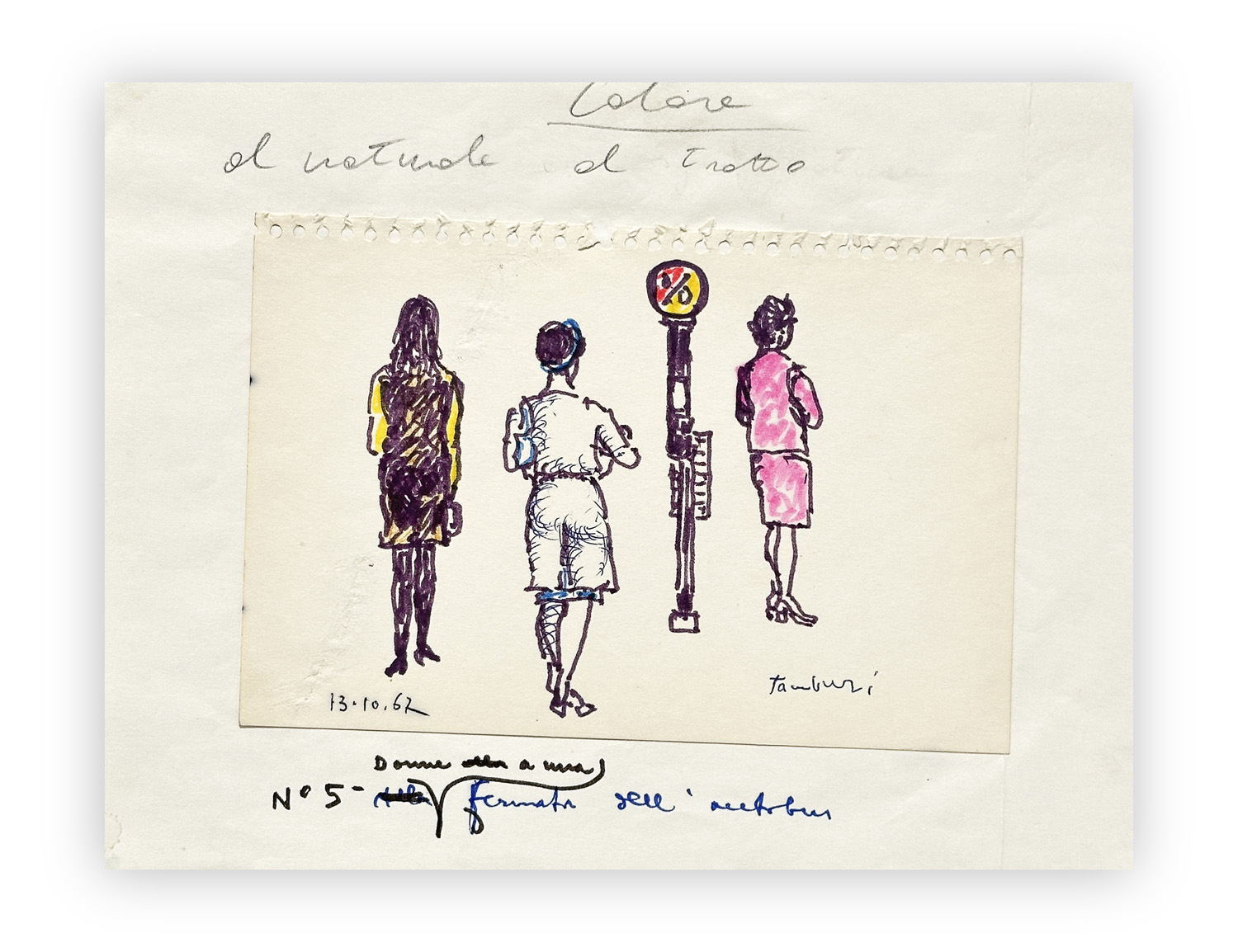 ORFEO TAMBURI (1910-1994) - Senza Titolo (Fermata dell'autobus), 1967