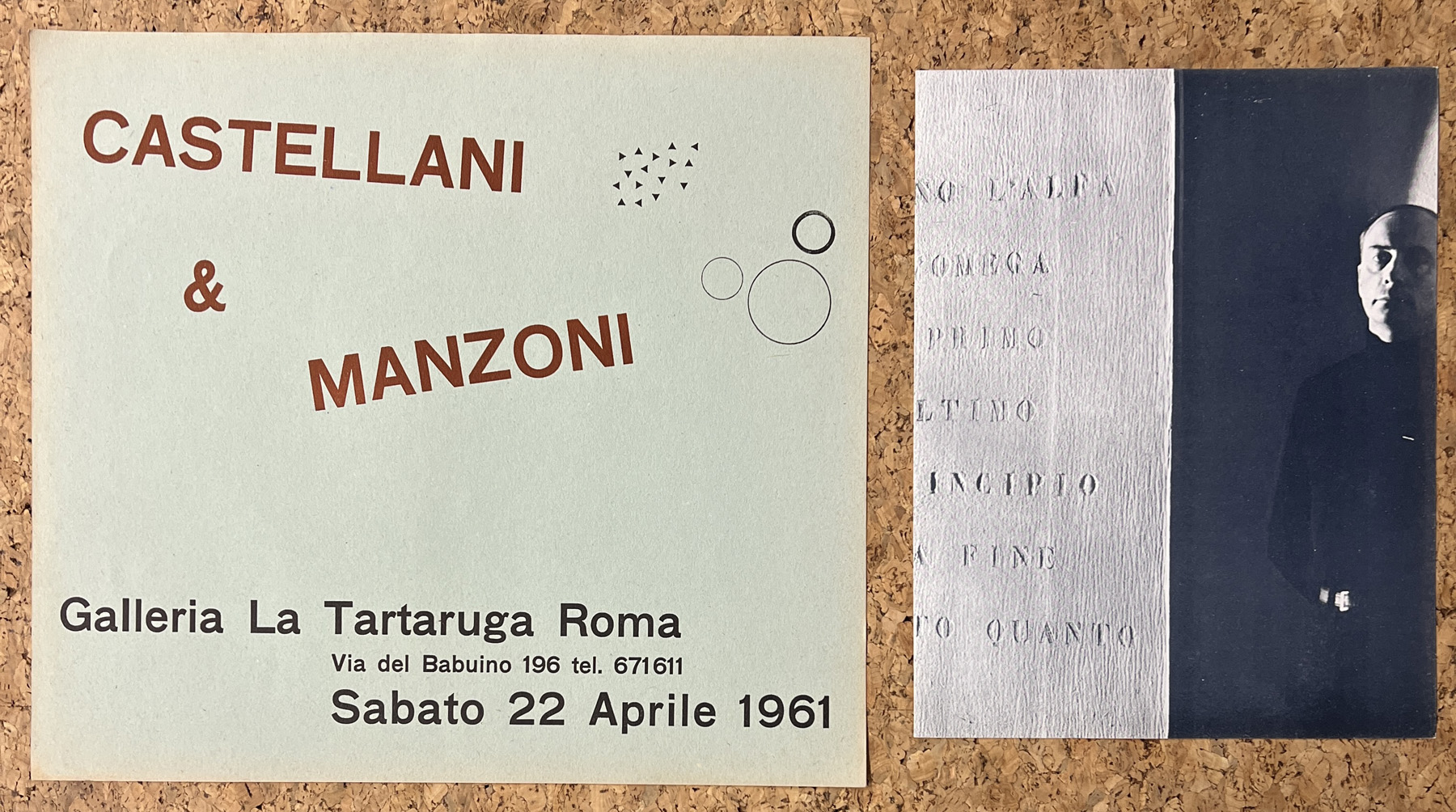 INVITI E LOCANDINE: GALLERIA LA TARTARUGA, ROMA (ENRICO CASTELLANI - PIERO MANZONI E VINCENZO AGNETTI) - Lotto unico
