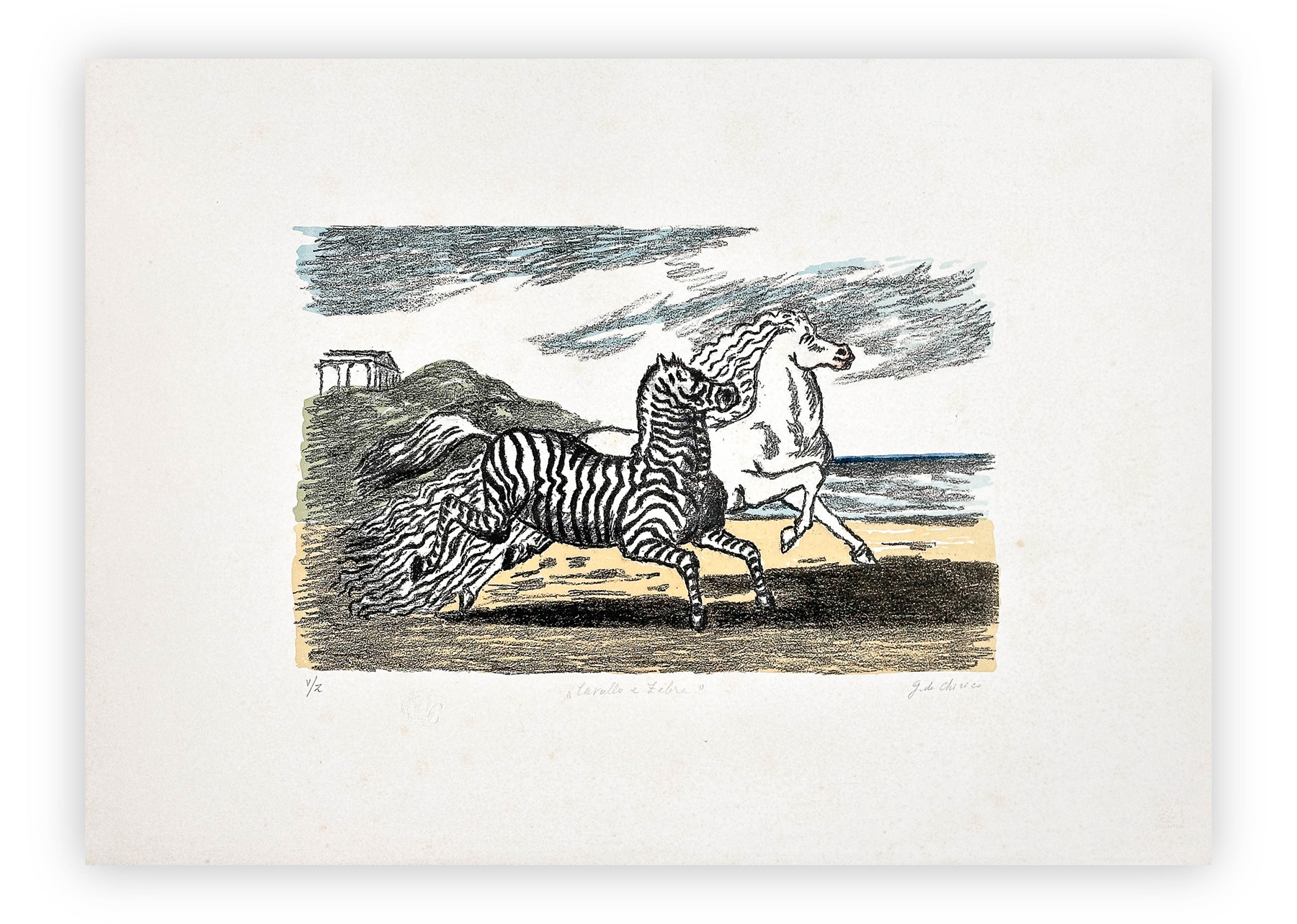 GIORGIO DE CHIRICO (1888-1978) - Cavallo e zebra, 1974