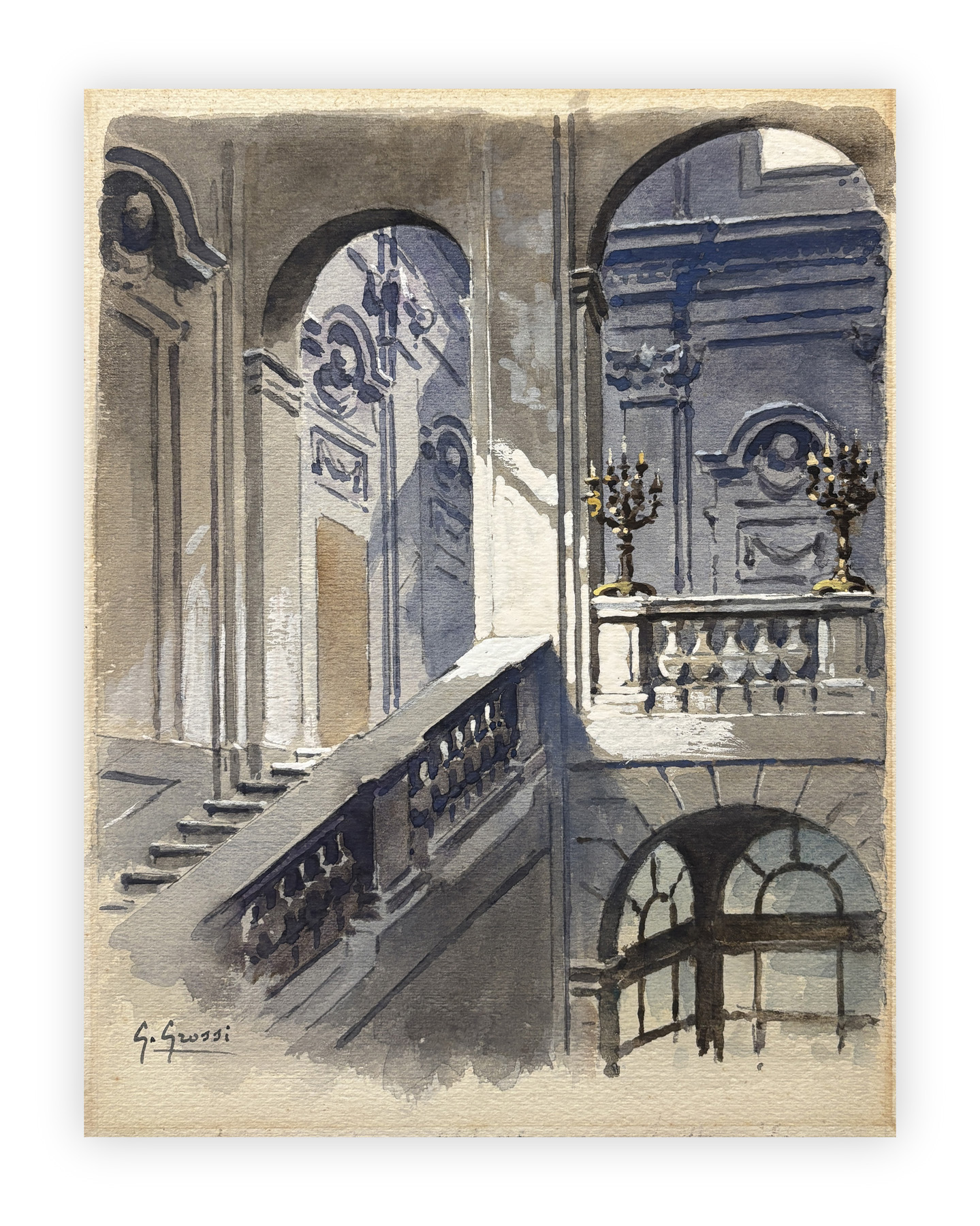 GIANNINO GROSSI (1889-1969) - Porta Vercellina. Scalone Palazzo Abbove. Via S. Maurilio