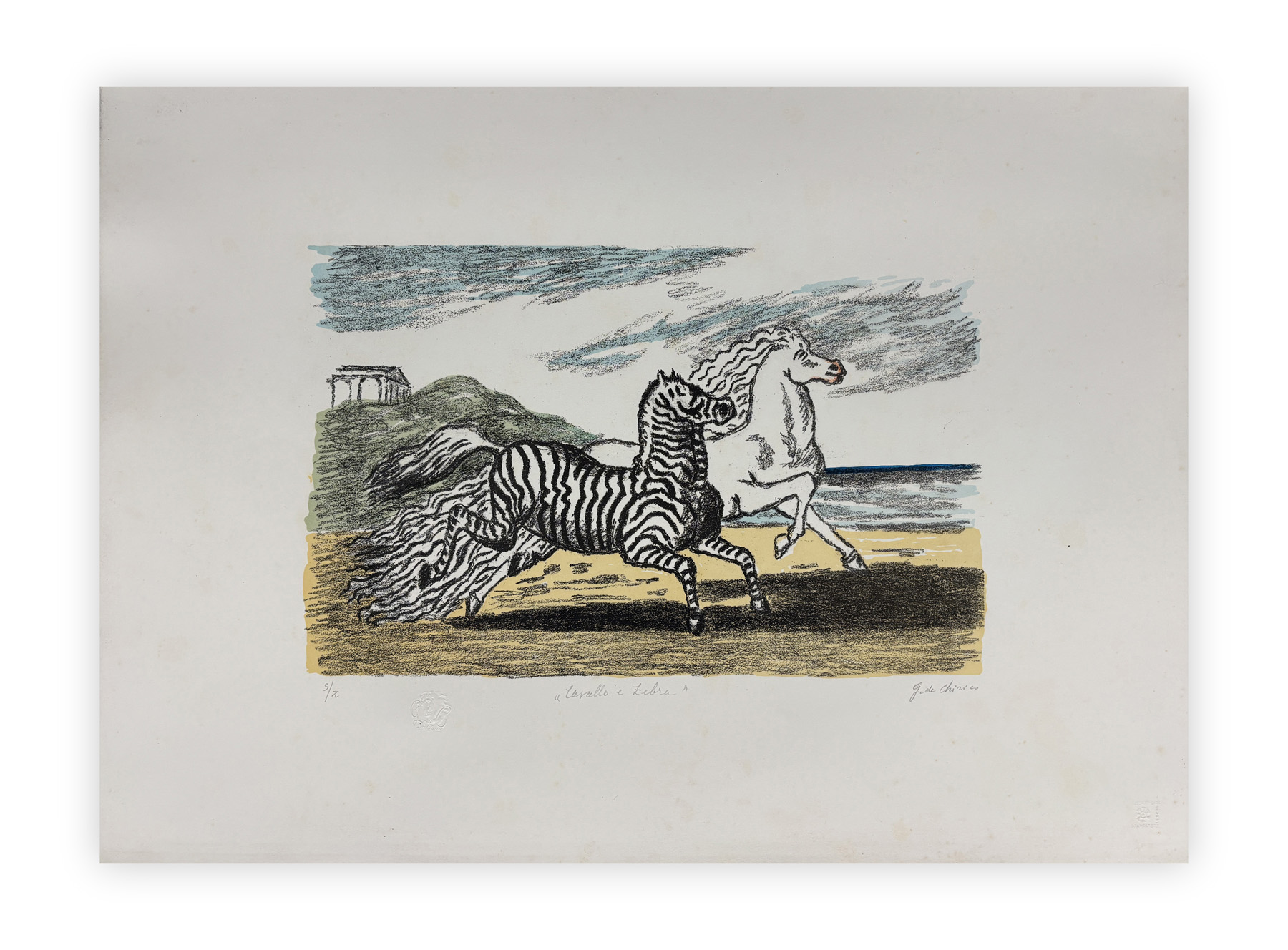 GIORGIO DE CHIRICO (1888-1978) - Cavallo e zebra, 1974