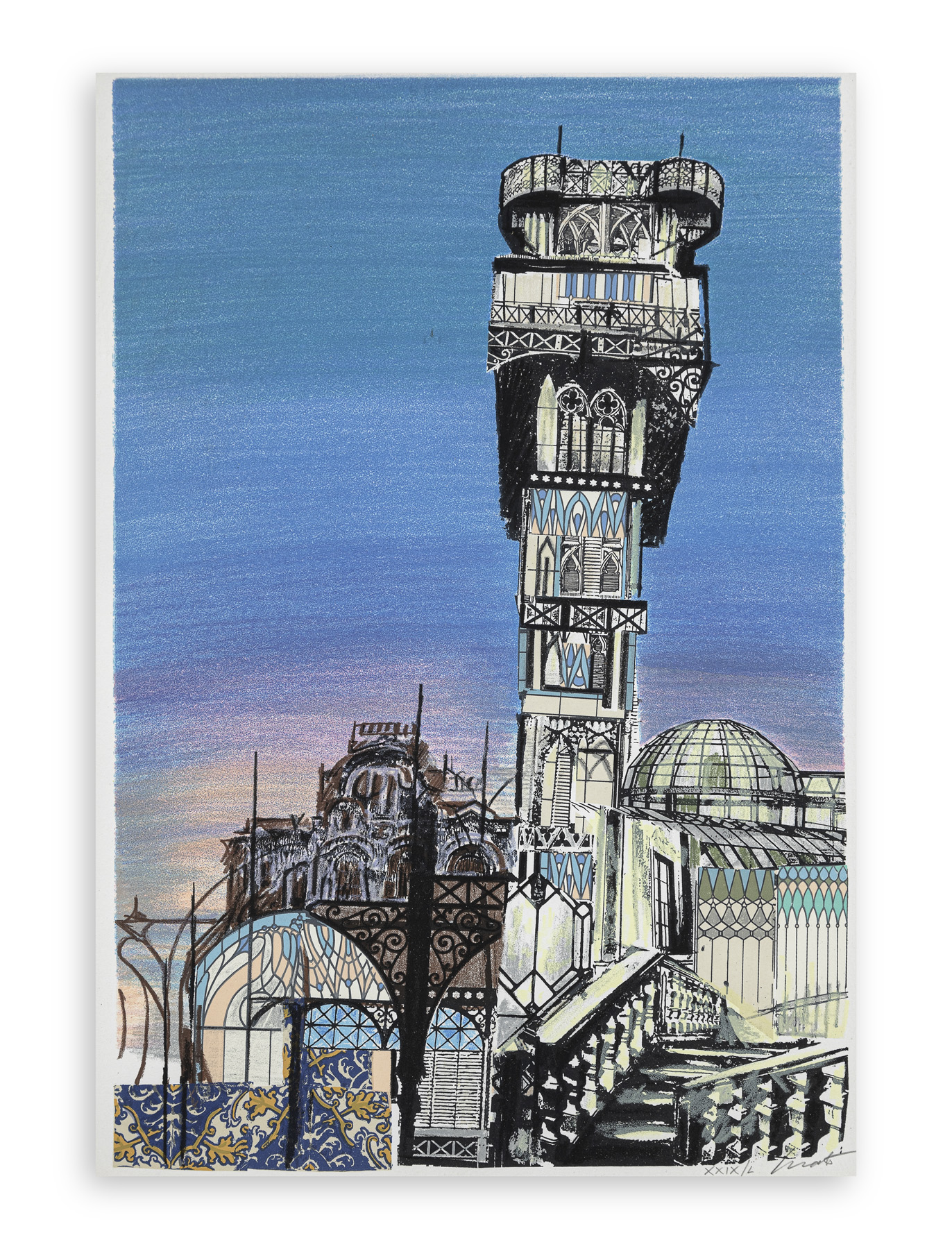 EMANUELE LUZZATI (1921-2007) - Lisbona - Ascensore Eiffel